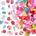 Creative nail art design layout featuring multiple sweet charms