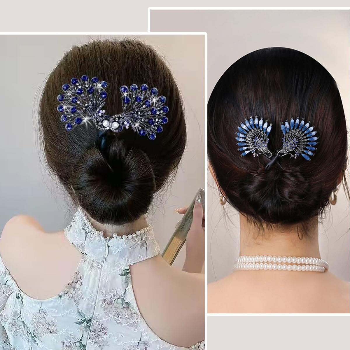 USA imported hair bun maker kit displayed open to reveal all five colored crystal variants