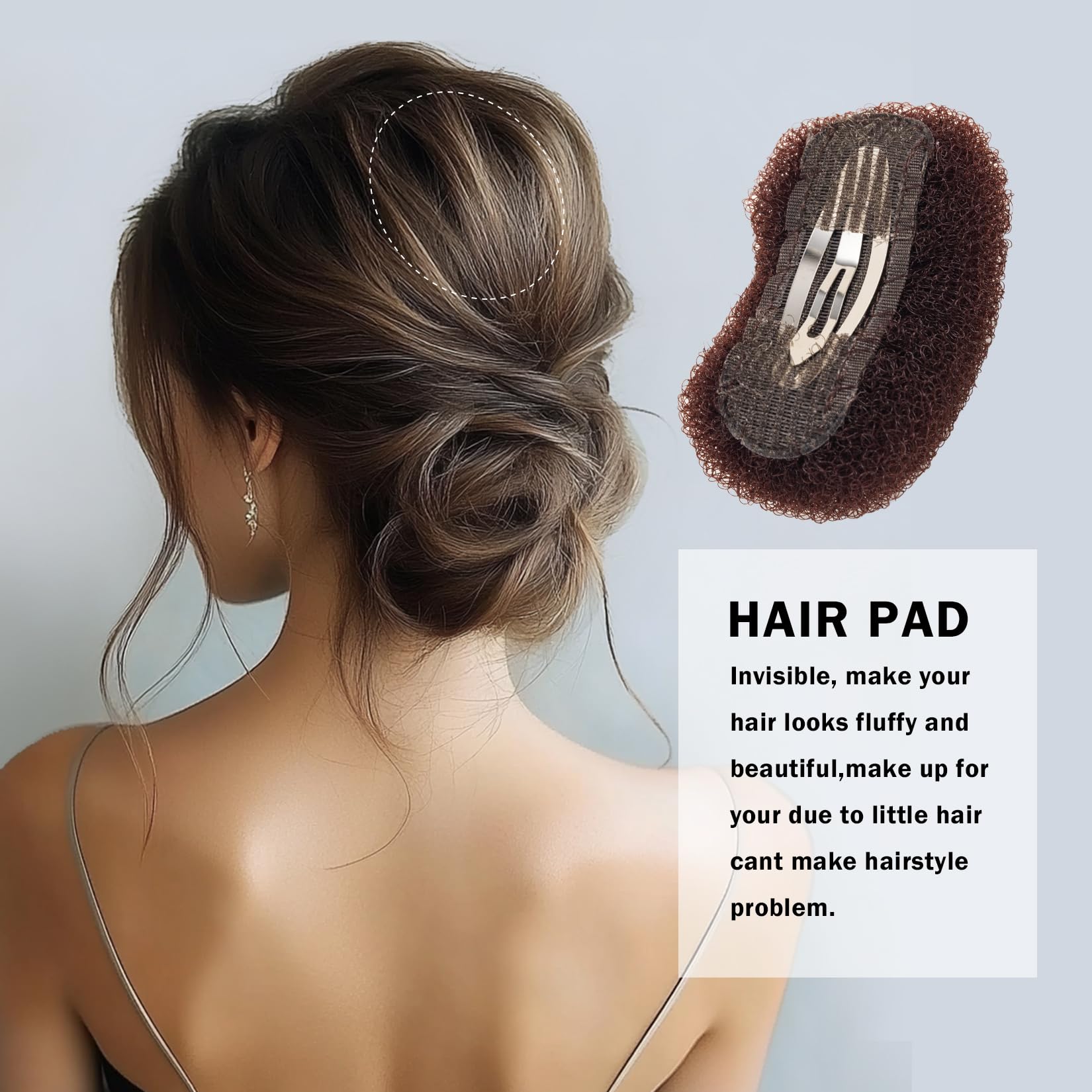 Close up view of the ergonomic puff cushion clip on the hair volume base showing root grip detail.