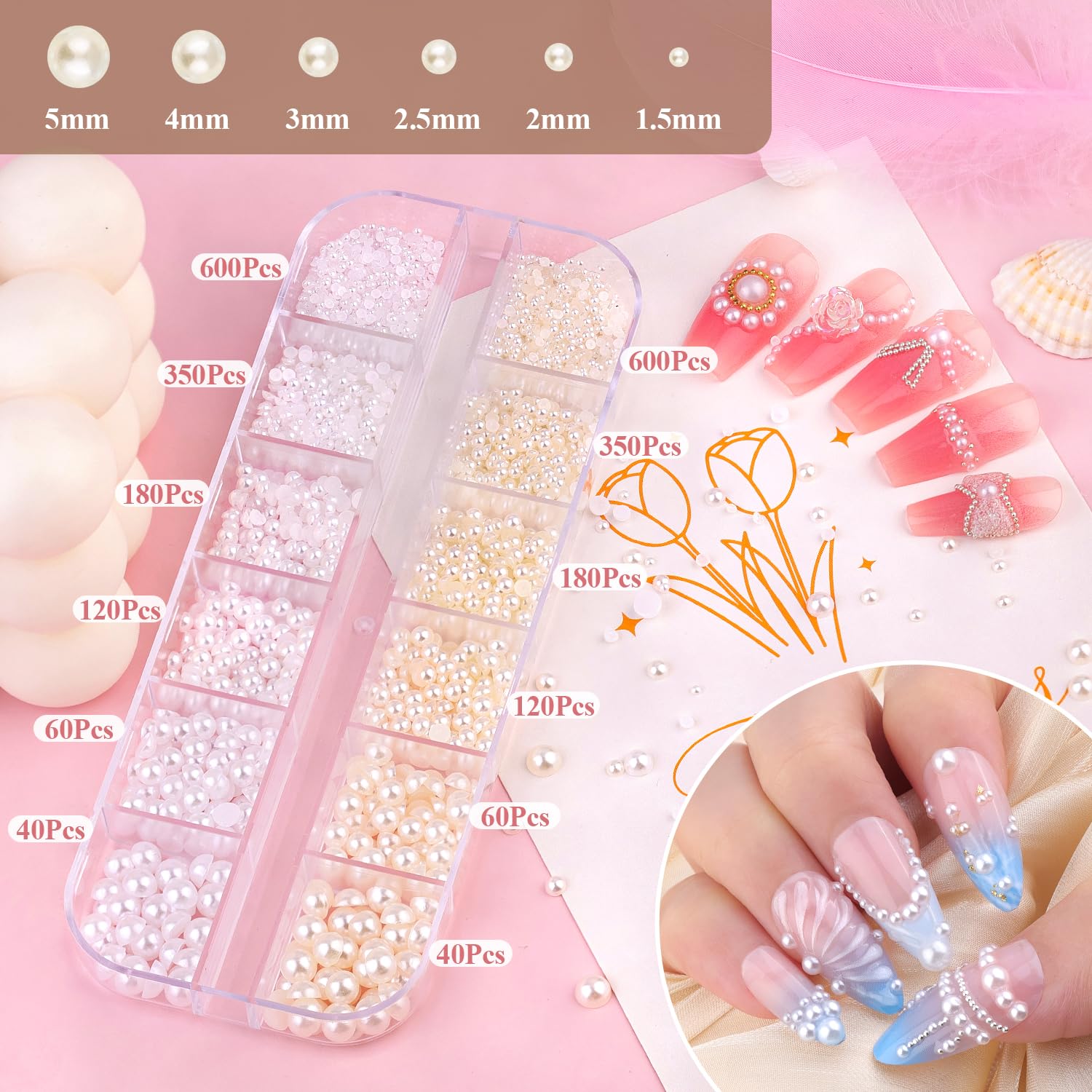 Gold and silver metallic nail art gems in assorted sizes