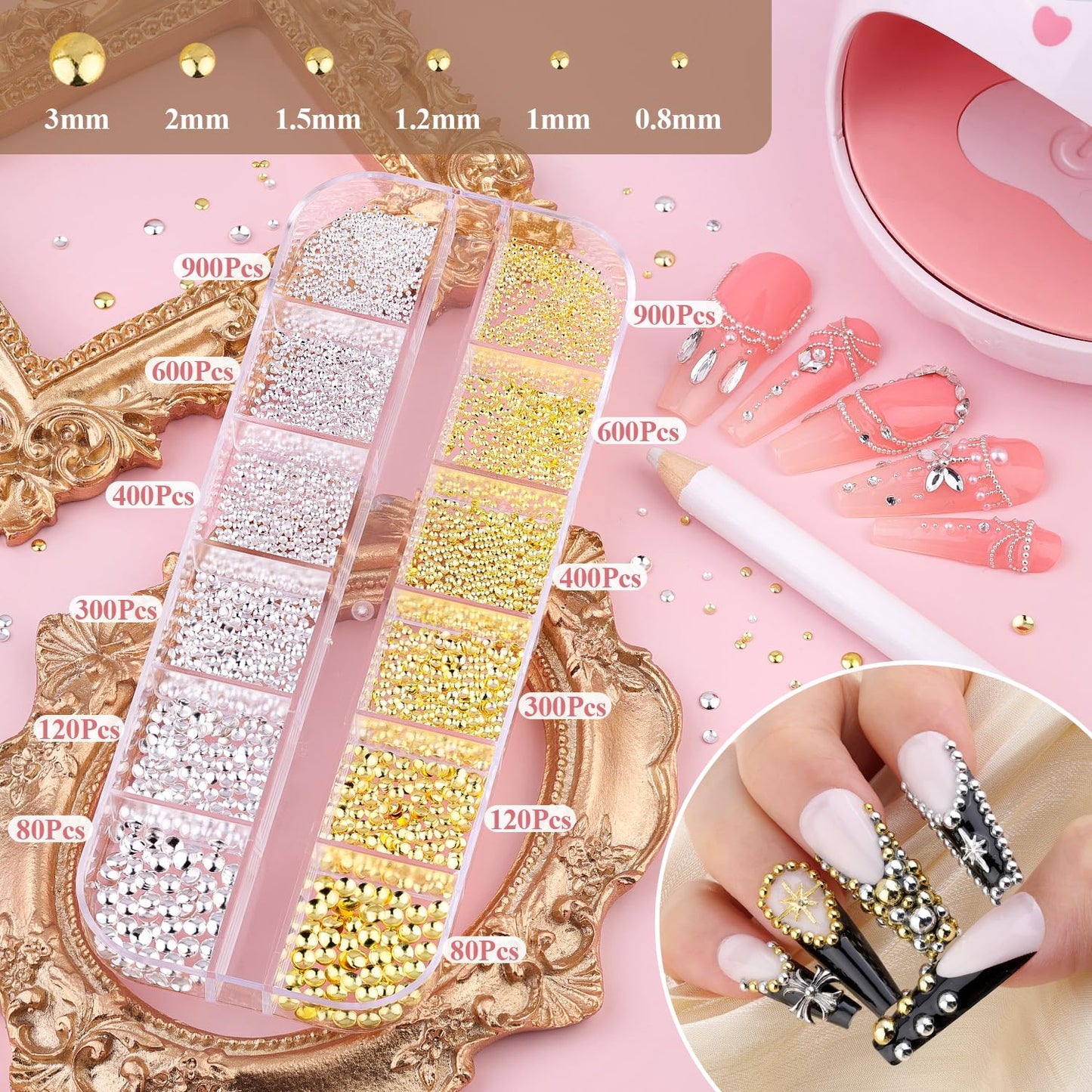 White and beige flatback pearl beads for nail decoration
