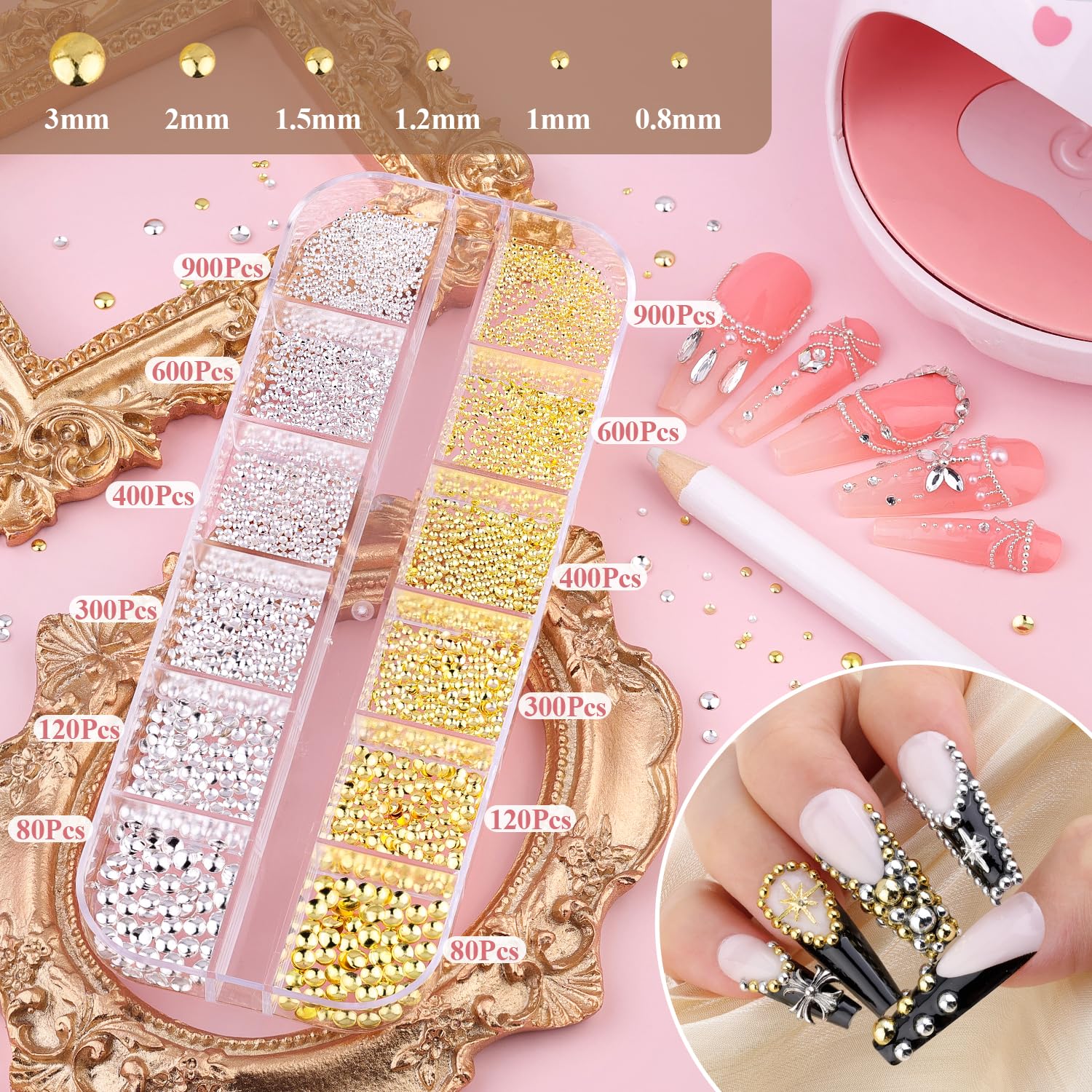White and beige flatback pearl beads for nail decoration