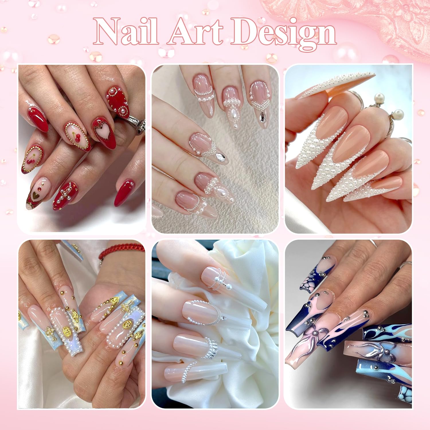 Close up of Belleboost nail charm collection in storage container
