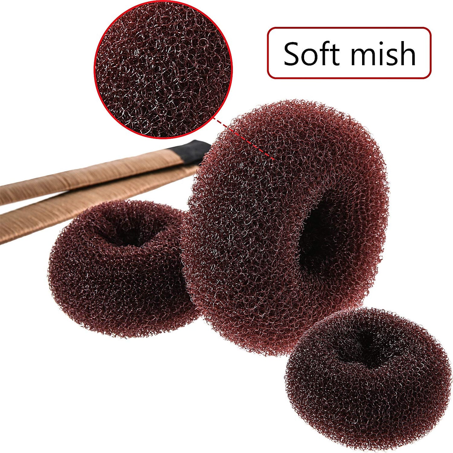 WILLBOND Brown hair donut kit with multiple sizes for fine and thick hair styling