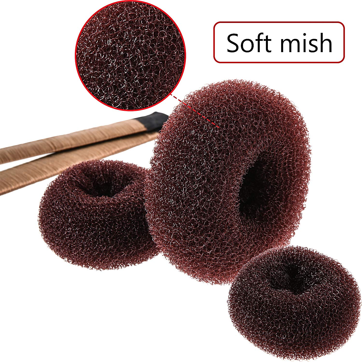 WILLBOND Brown hair donut kit with multiple sizes for fine and thick hair styling