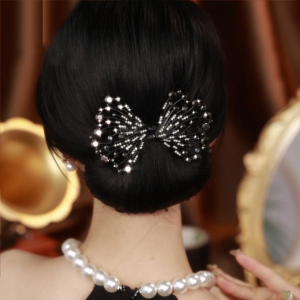 Close up view of the durable fabric and faux pearl details on the lazy hair curler
