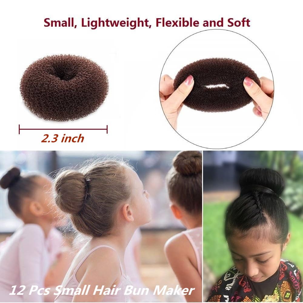 Twelve pieces of small nylon mesh hair bun makers in dark brown color