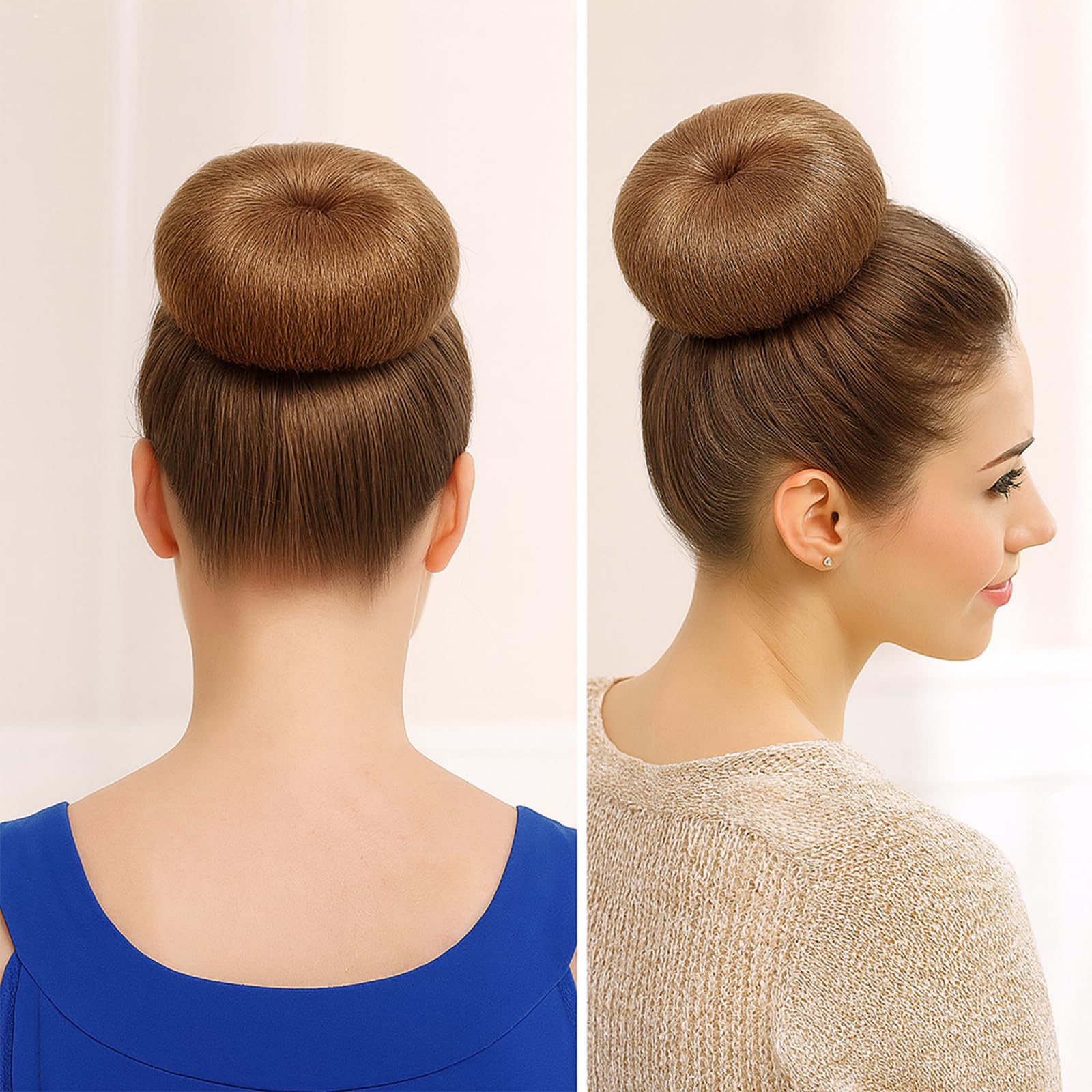 Side view of reusable nylon hair bun styling accessory