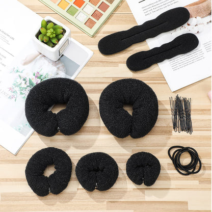 Complete contents of the 34 piece DIY updo hair accessory set neatly arranged on a clean background.