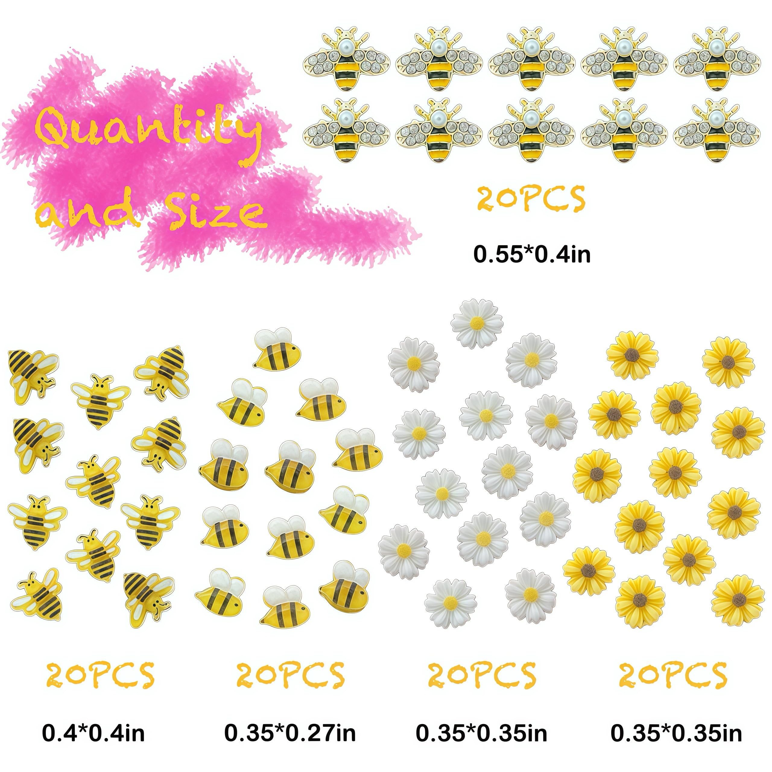 Detailed close up of BHCCXZ gold bee nail art charms