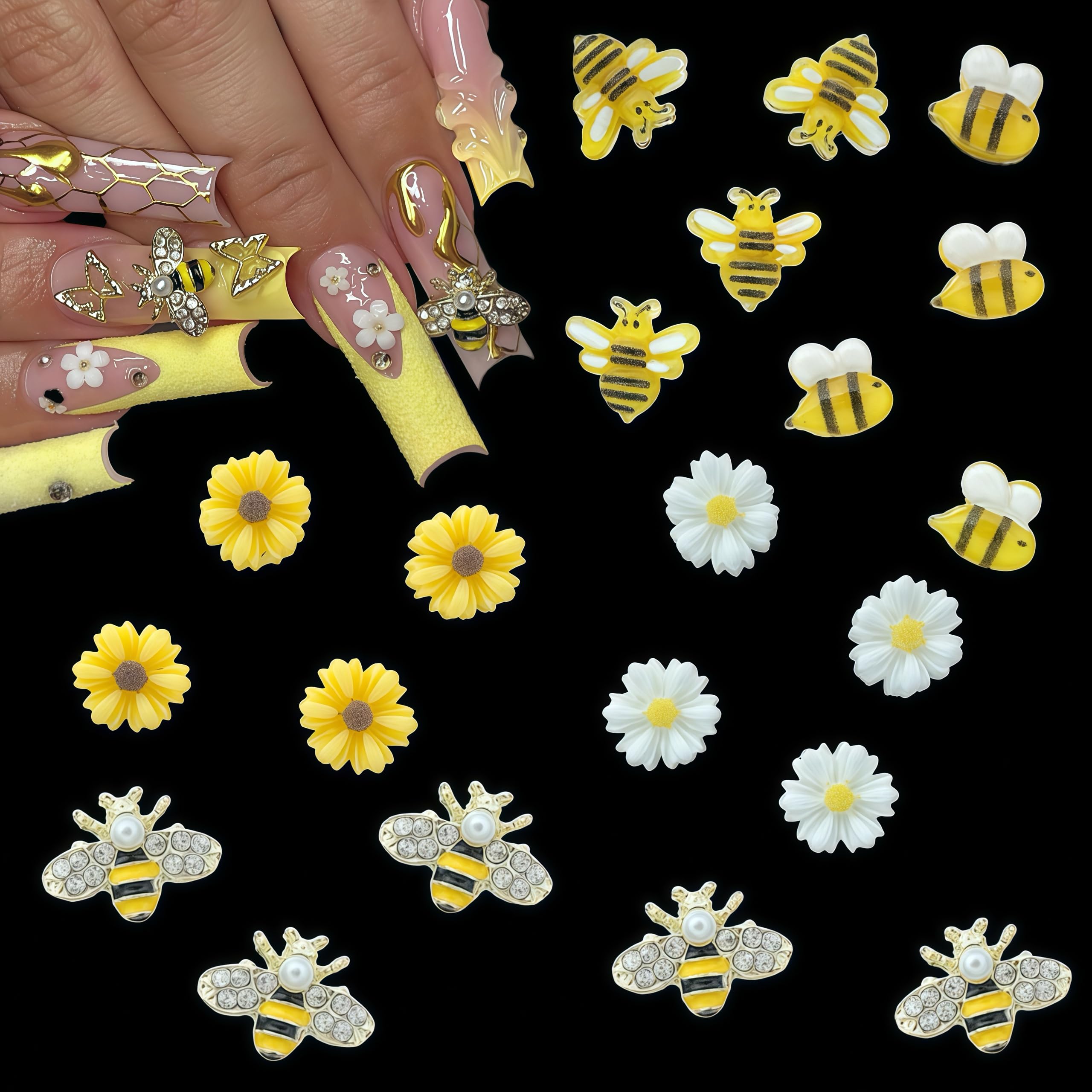 3D yellow daisy flower jewels for DIY manicure designs