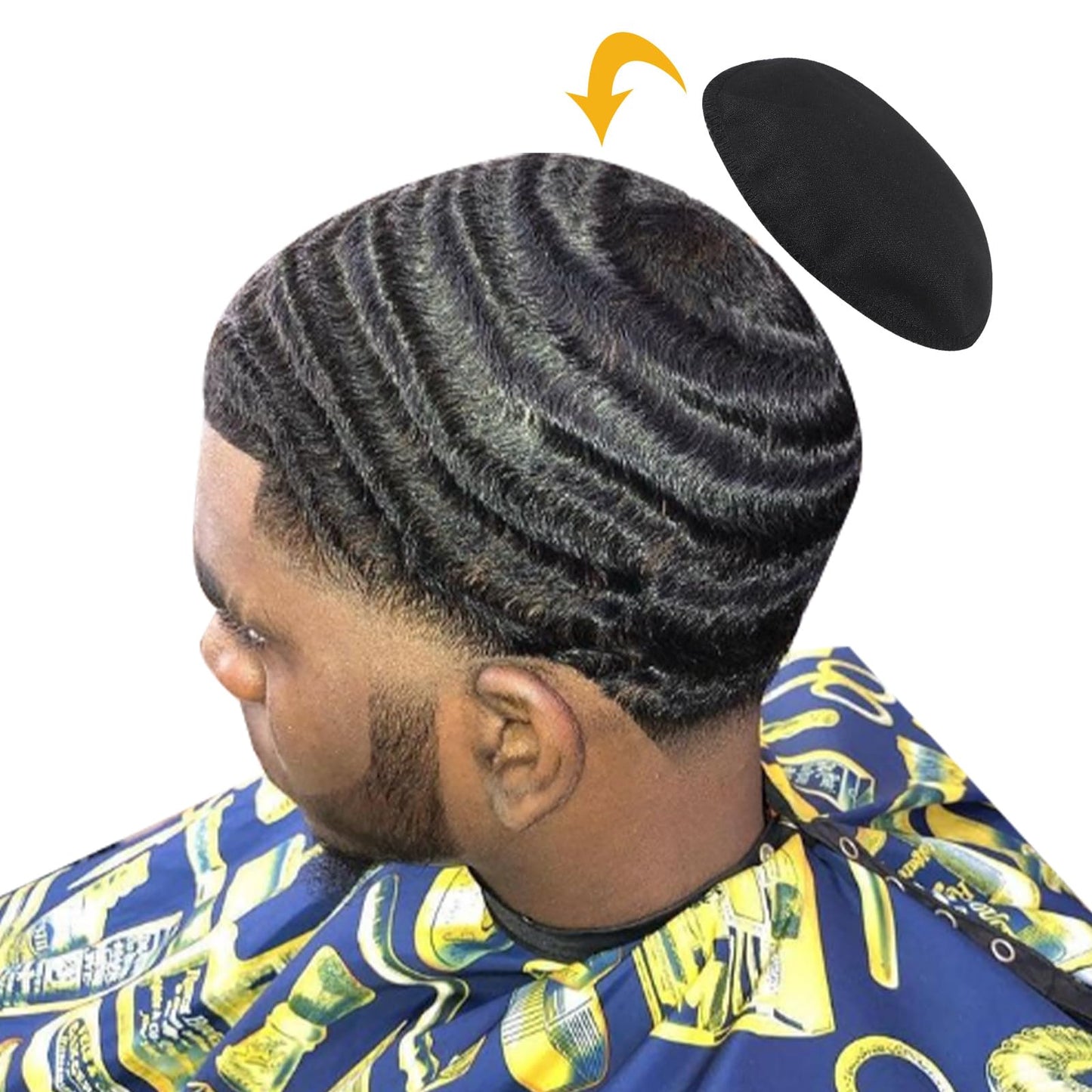 Top view of wave crown patch and training pad for hair styling
