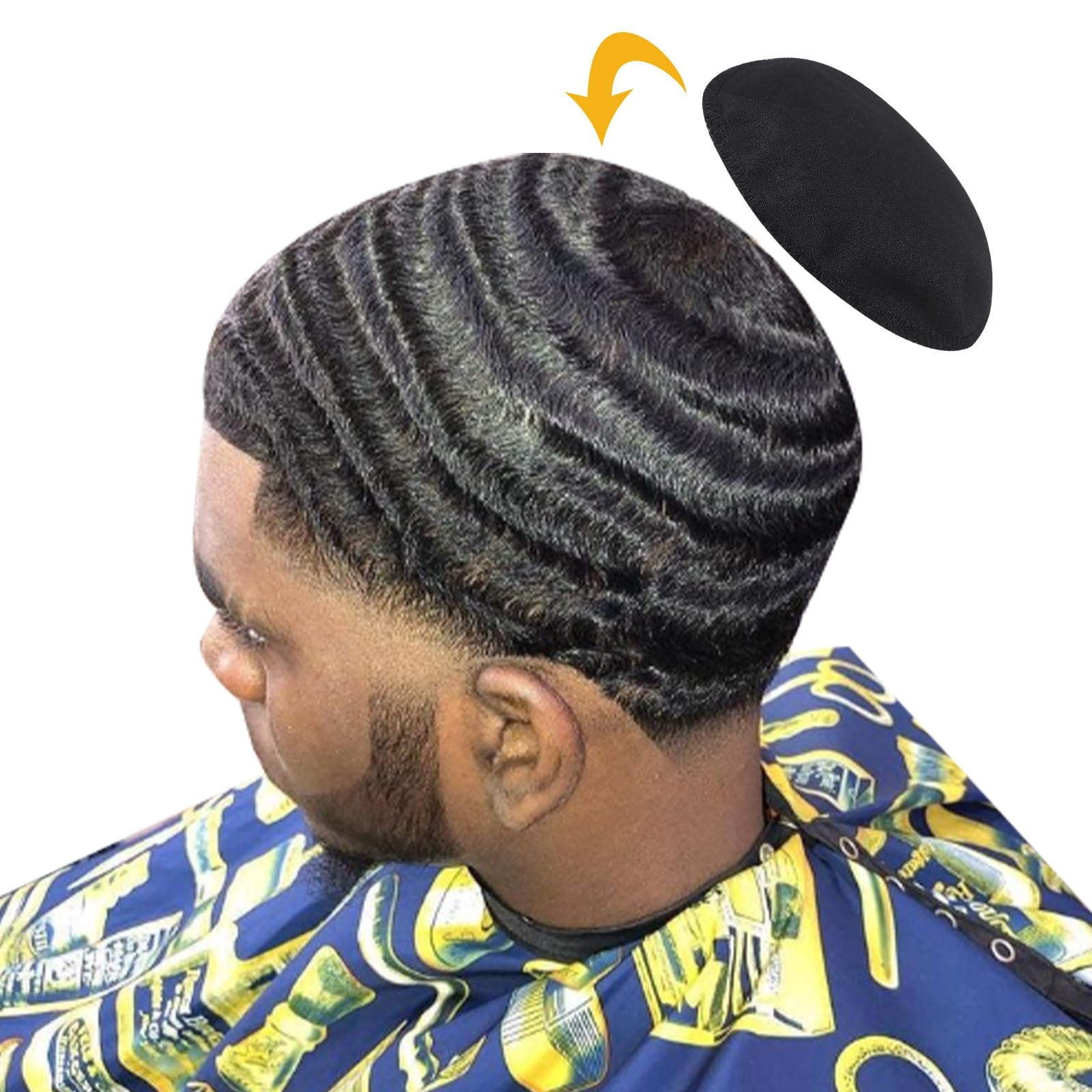 Top view of wave crown patch and training pad for hair styling