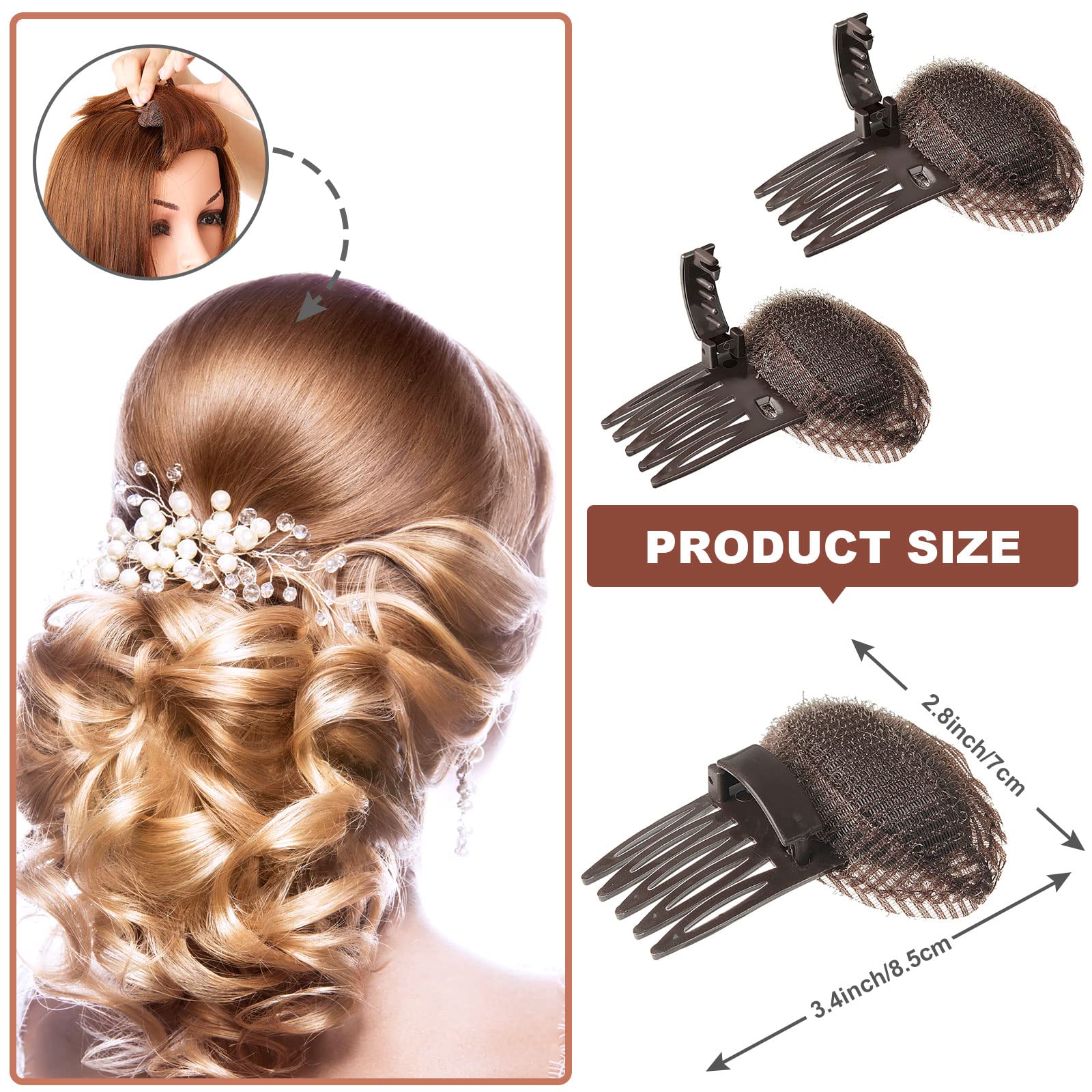Brown fluffy hair pad sponge clip styling insert for women