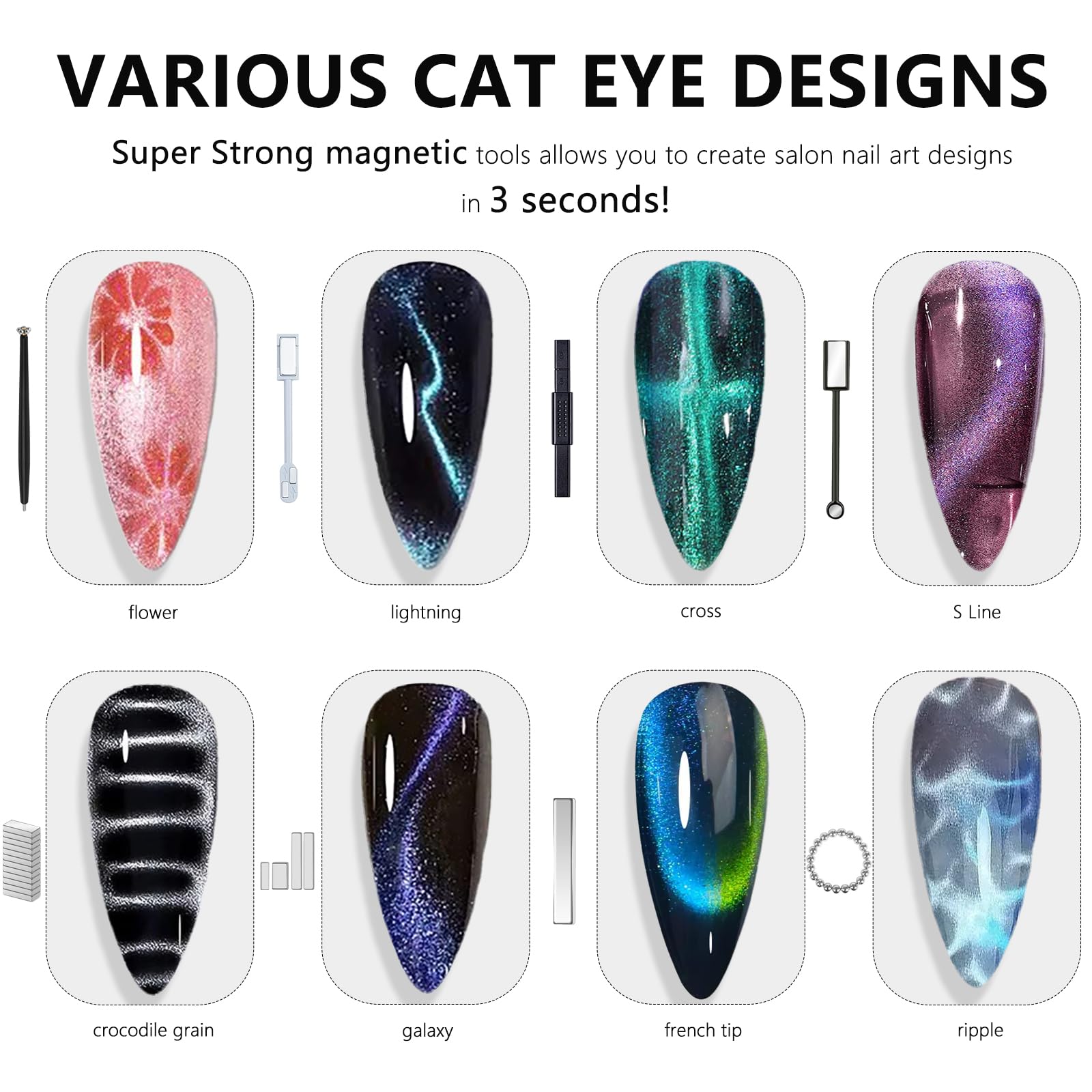 Variety of magnetic beads and plates for nail designs