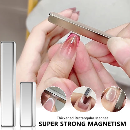 Nail art technician using magnetic wand on gel polish