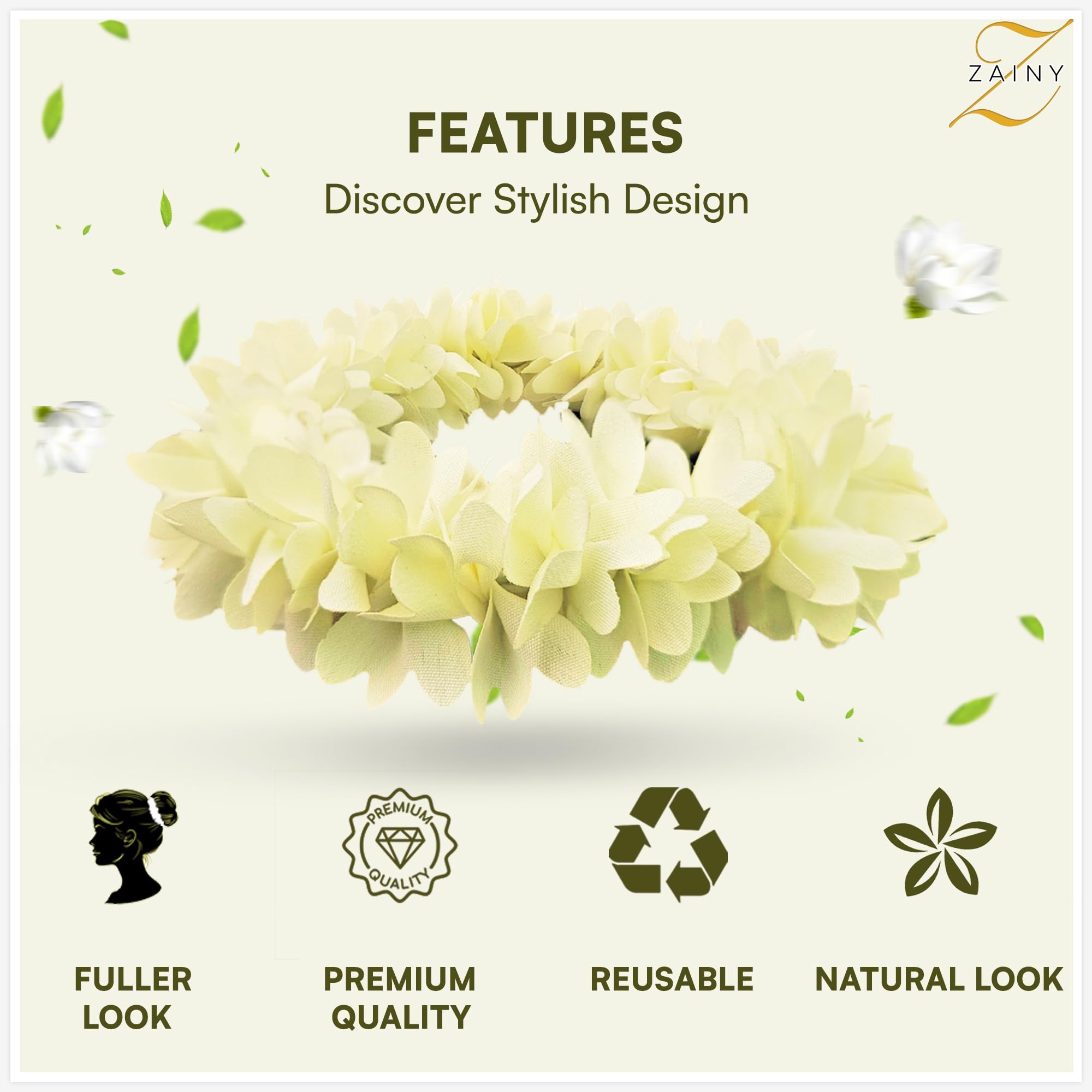 Pack of six ZAINY reusable cloth hair veni accessories neatly arranged on a clean background