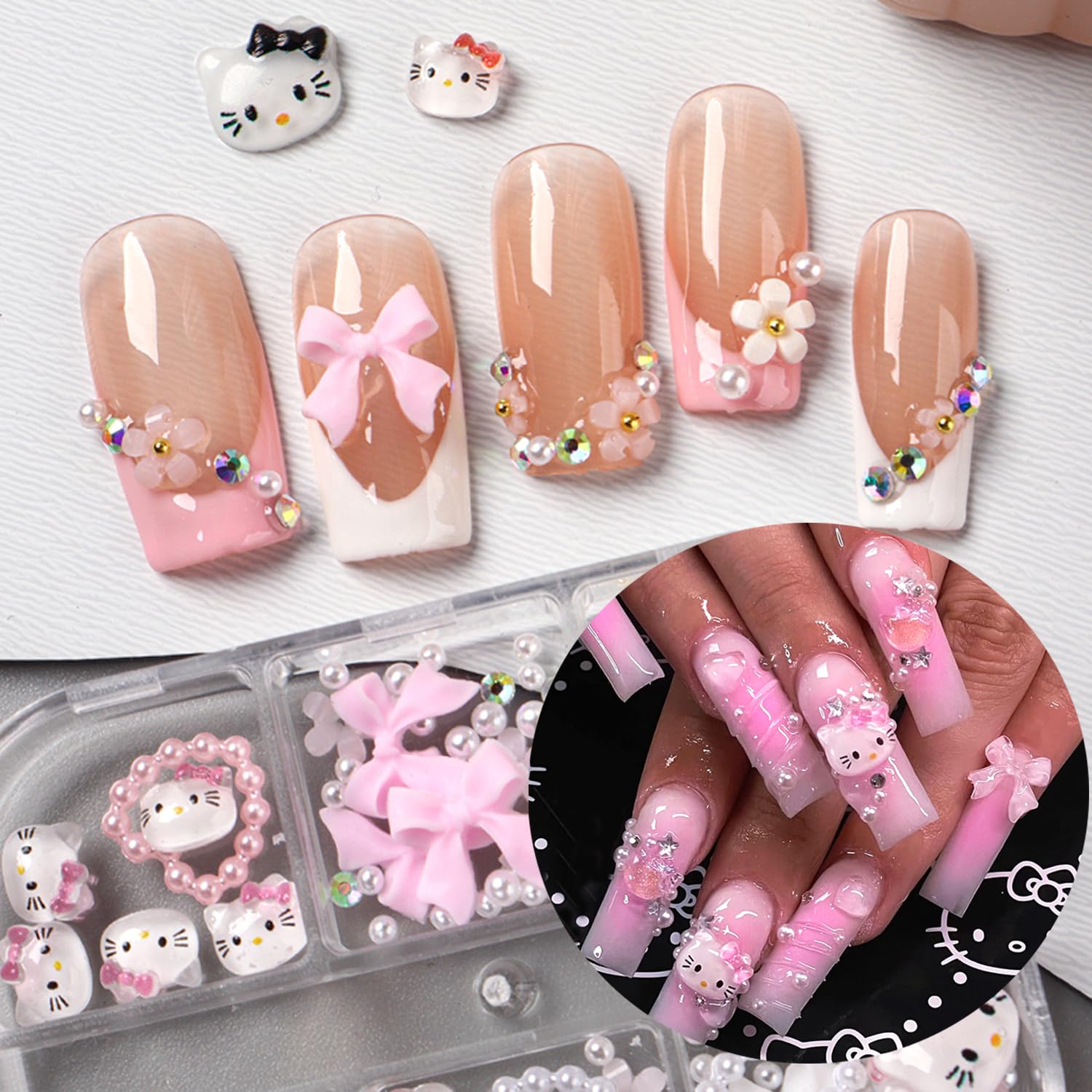 Acrylic flower and pearl nail art decorations by PDFADSK