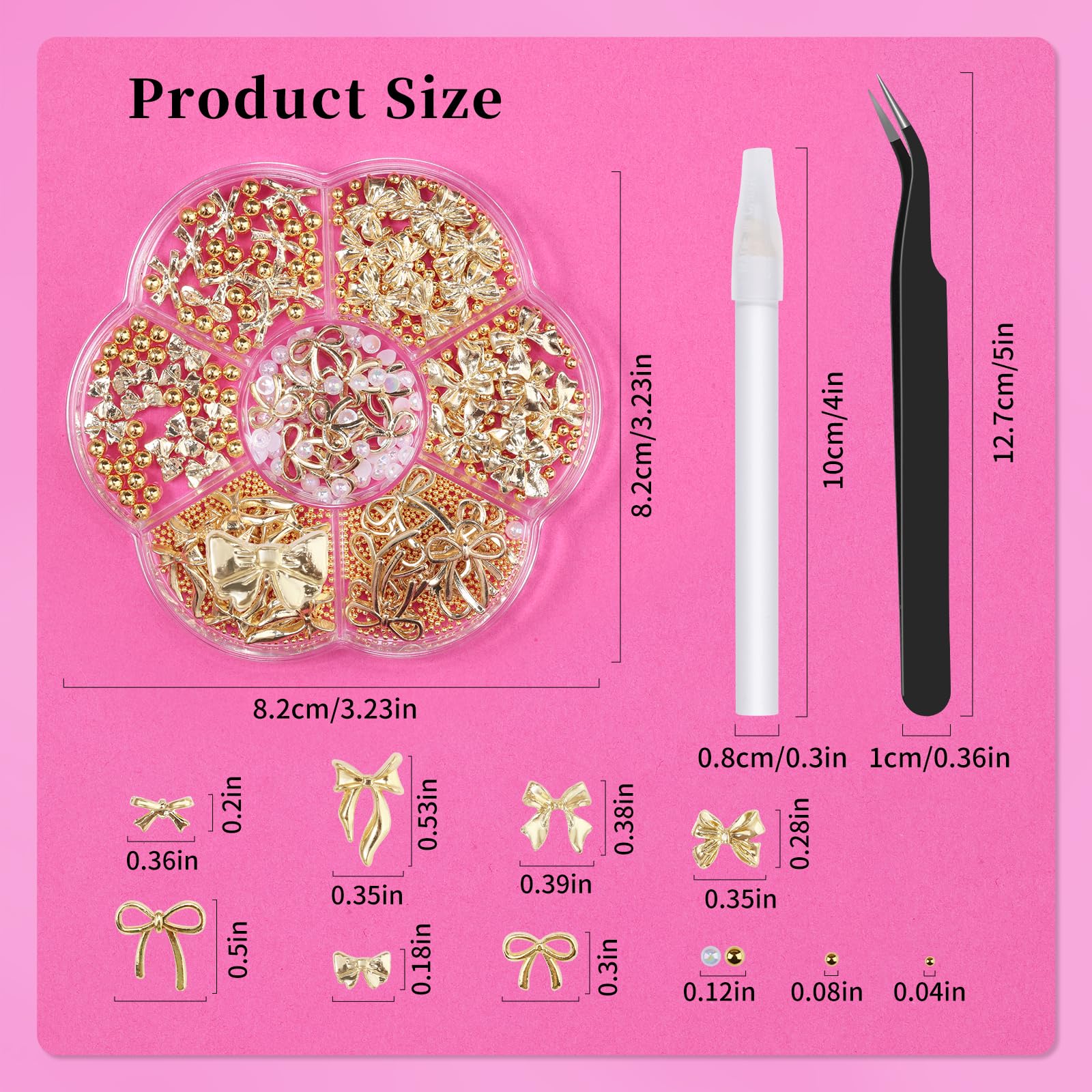 Variety of 3D nail charms and caviar beads display