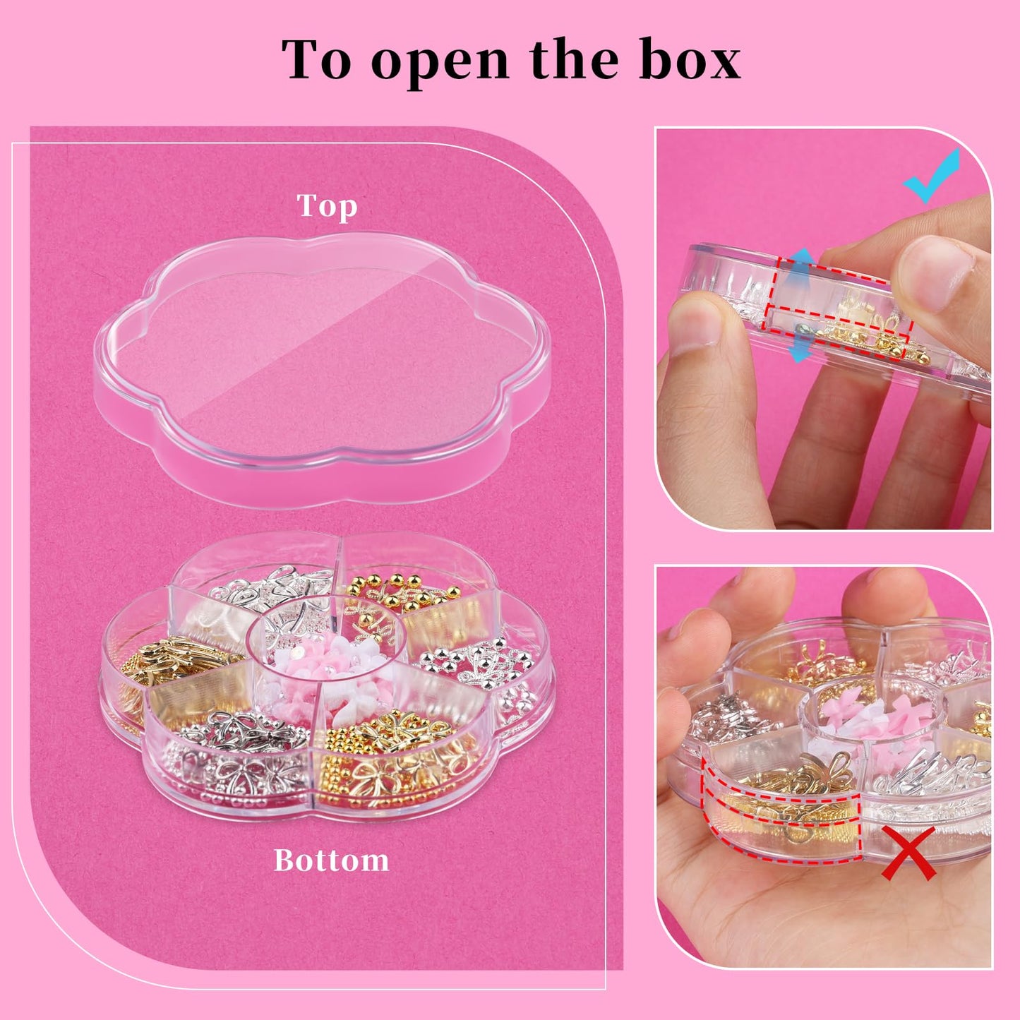 Petal shaped storage box for nail art jewelry open