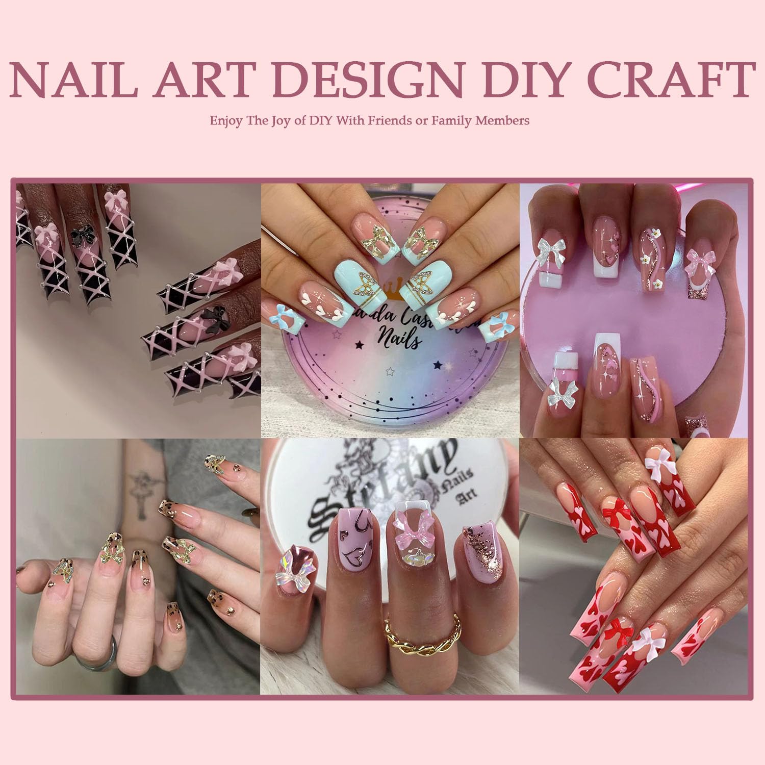Close up of 3D Kawaii bow charms for nail art