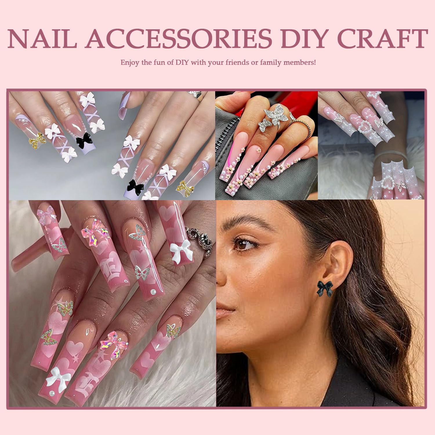 Gold hollow butterfly nail charms and resin flowers