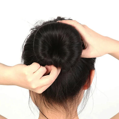 Step by step visual guide on how to roll hair using foam bun twister