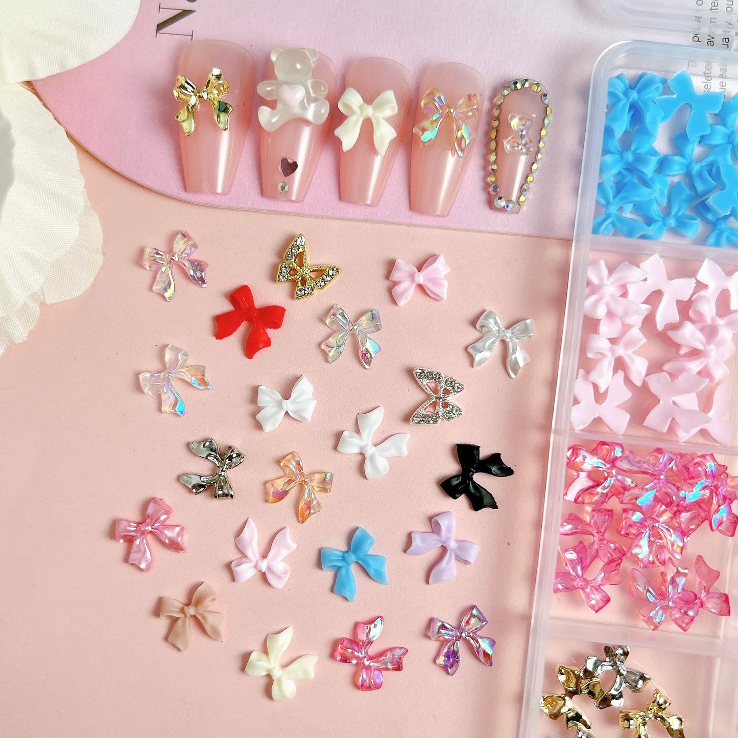 Colorful 3D nail gems and pearl decorations