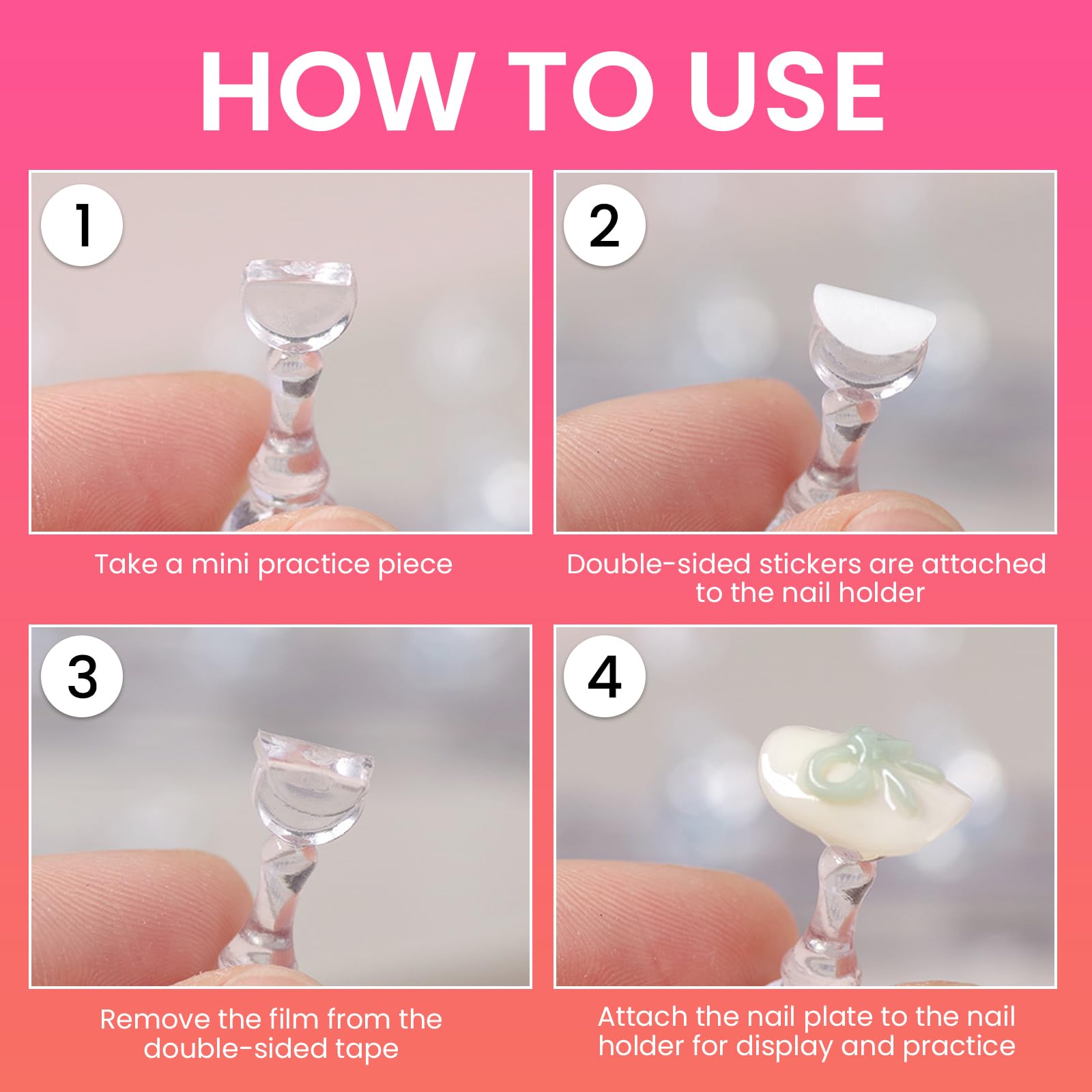 Top down view of Esuohym nail practice stand and accessories