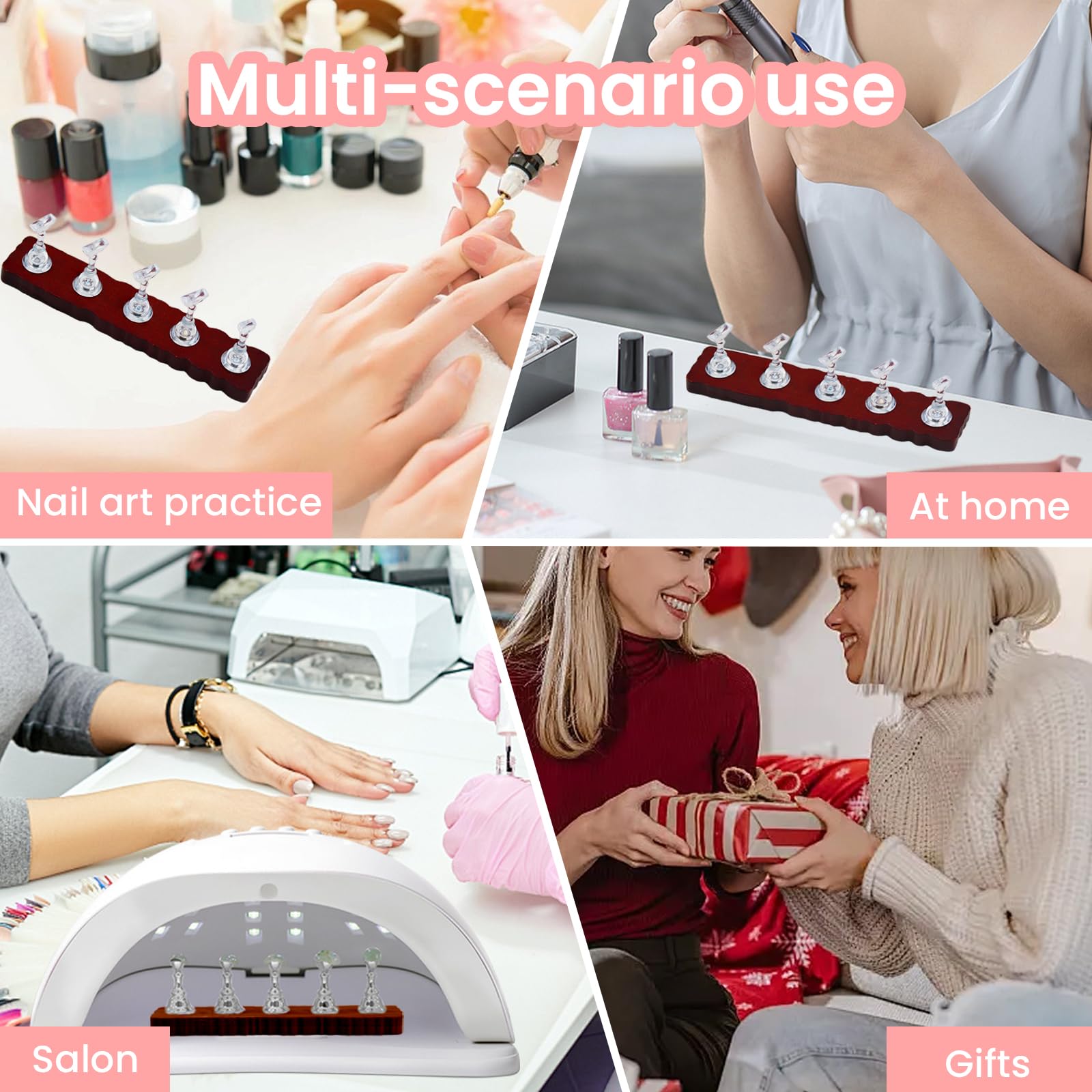 Professional nail art setup with magnetic walnut wooden stands
