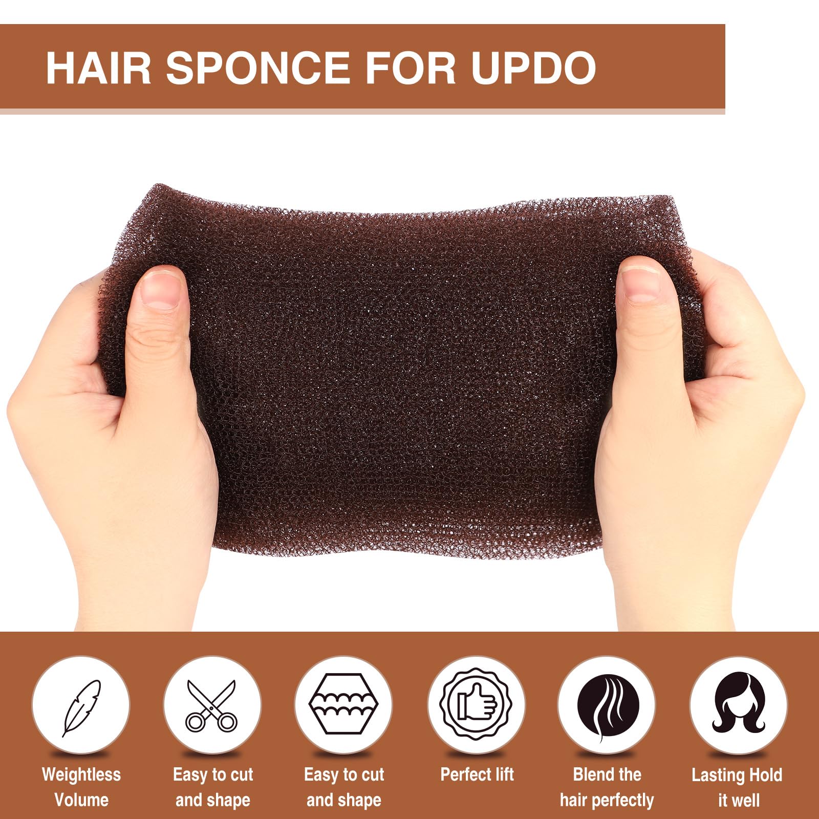 Hair sponge filler padding for thin hair in dark brown