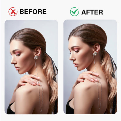 Model demonstrating updo hairstyle with hair padding insert