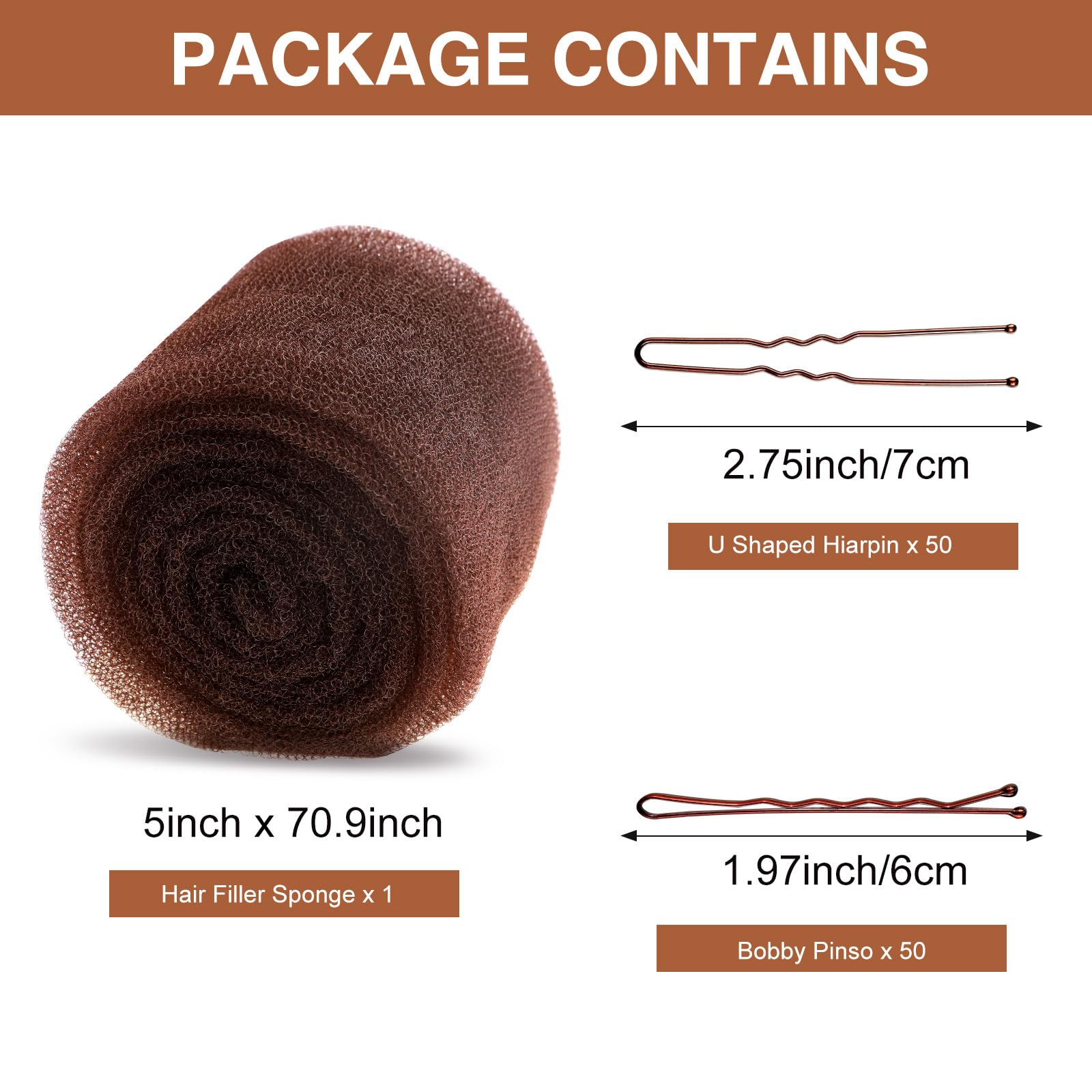 Close up of 70 inch mesh hair sponge for bun styling