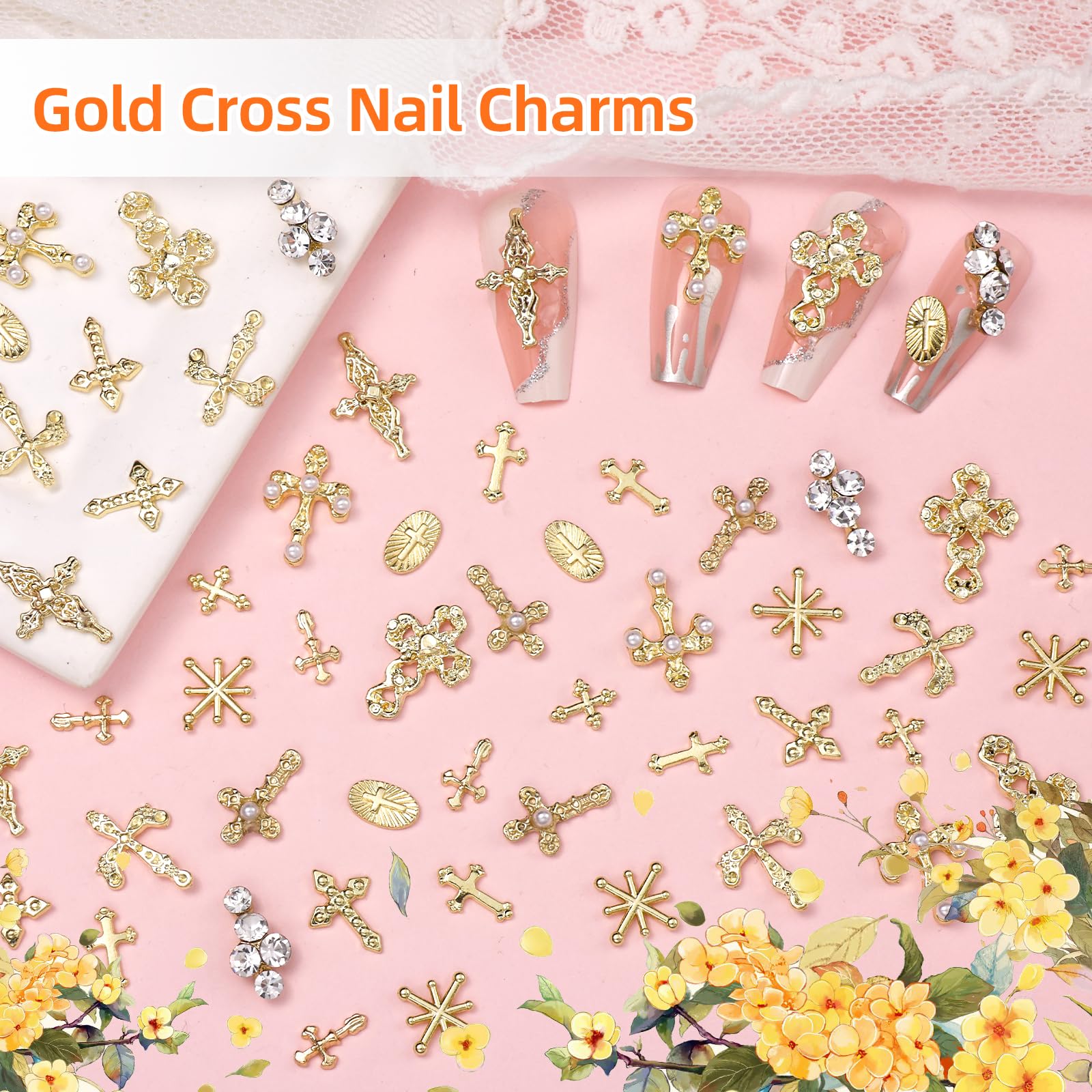 Top view of Tatiwoo 12 style nail charm collection in organized container