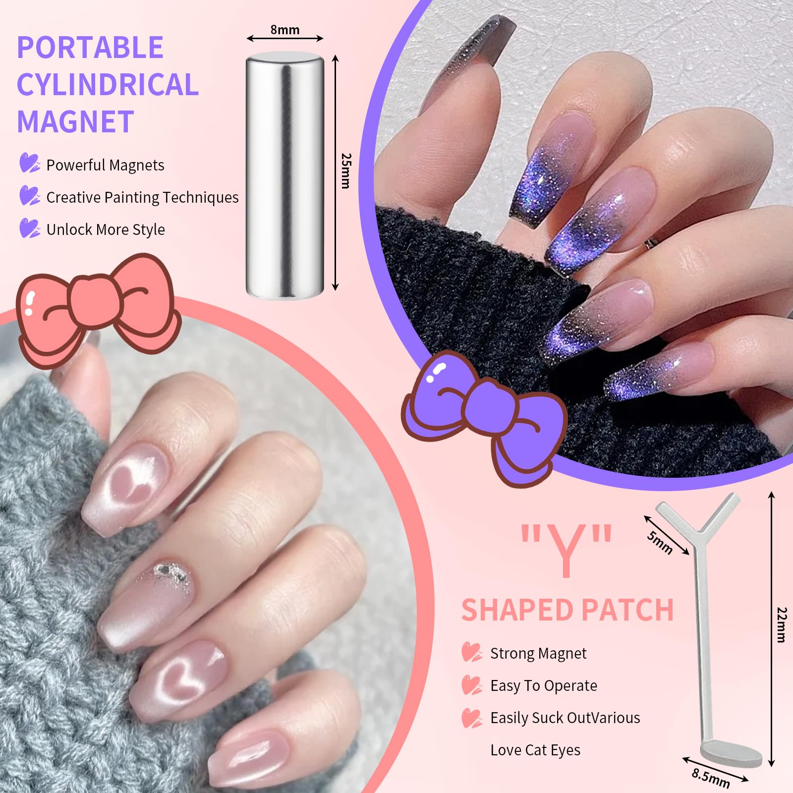 Five piece magnetic nail art stick set for gel polish