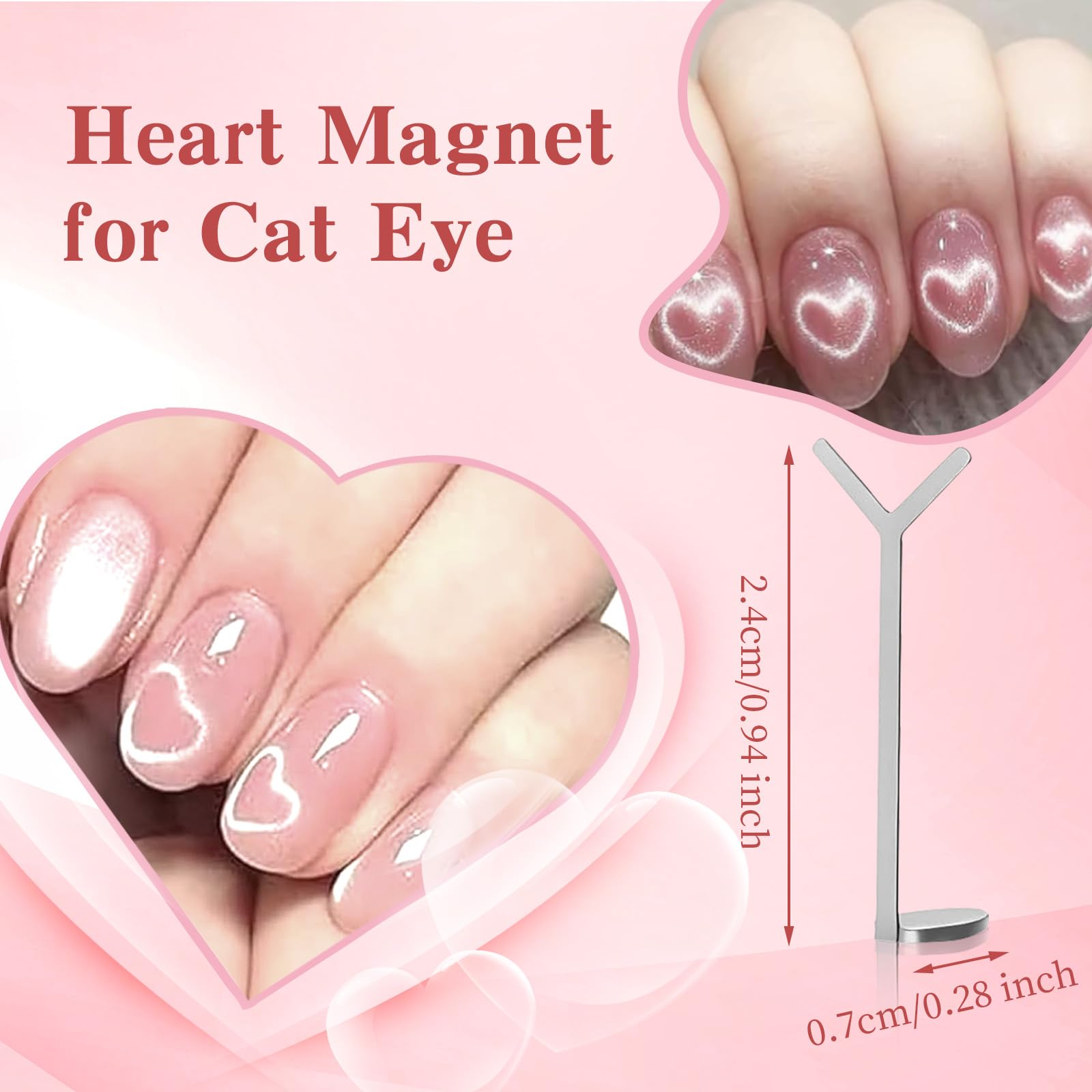 Close up of 5 piece heart magnet collection for nail art