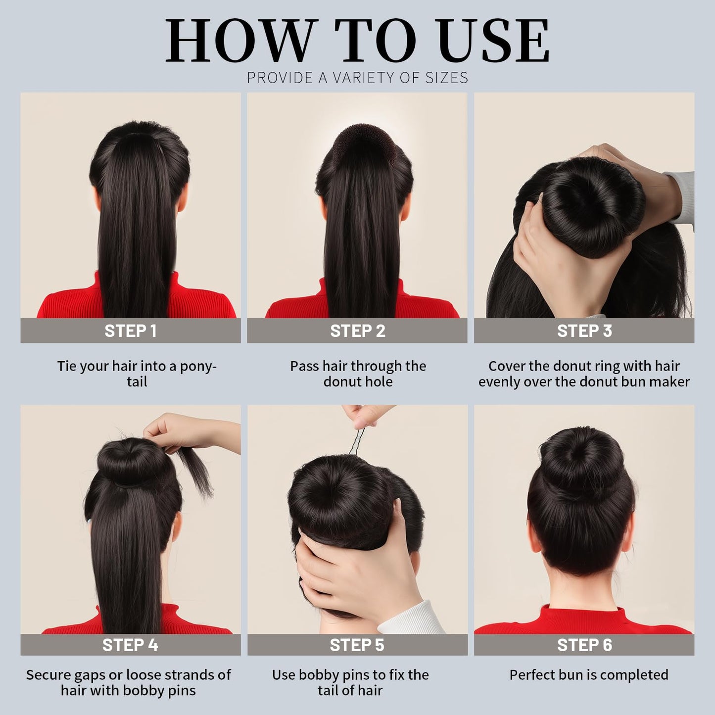 Authentic Teenitor dark brown hair donut set packaging and contents for voluminous updos