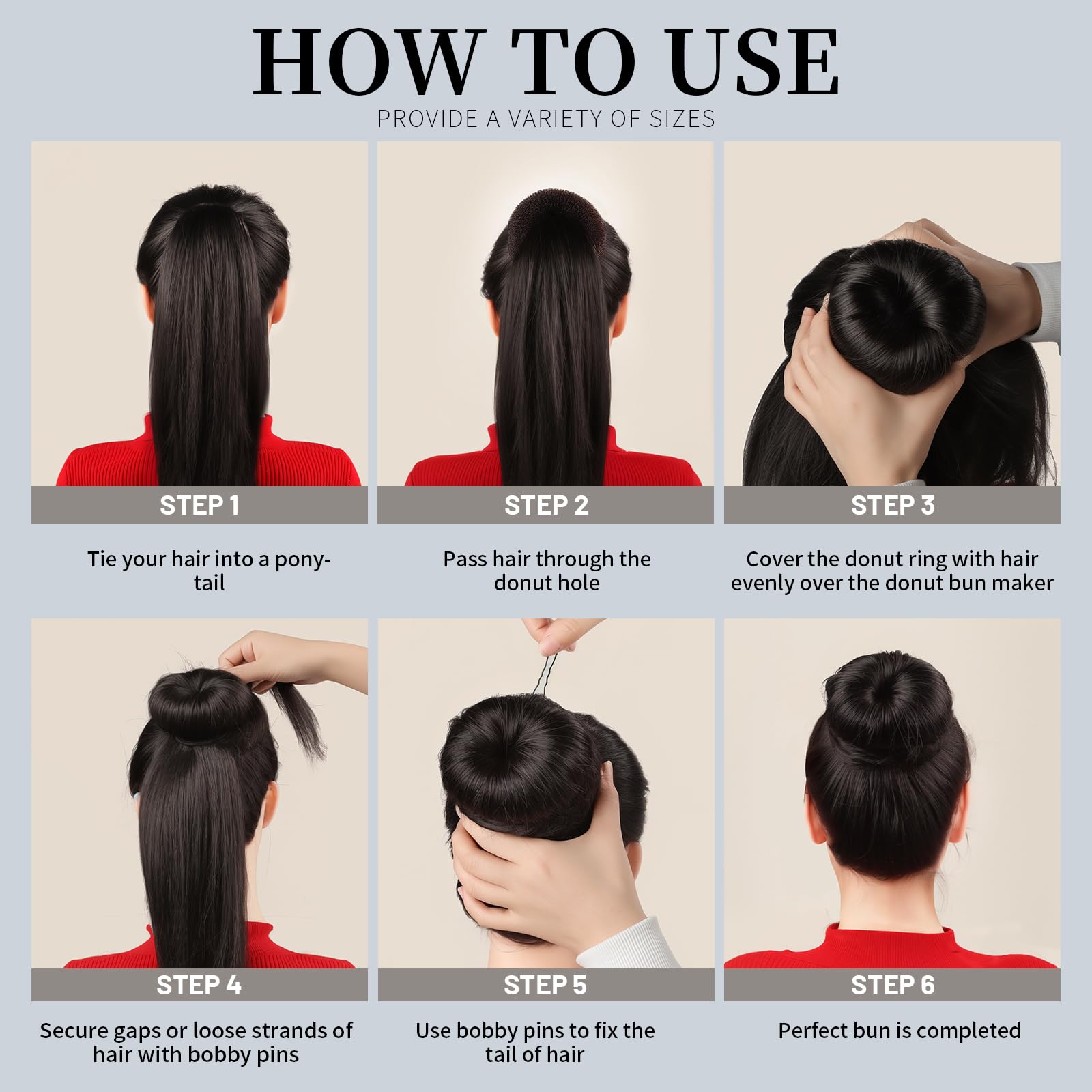Authentic Teenitor dark brown hair donut set packaging and contents for voluminous updos