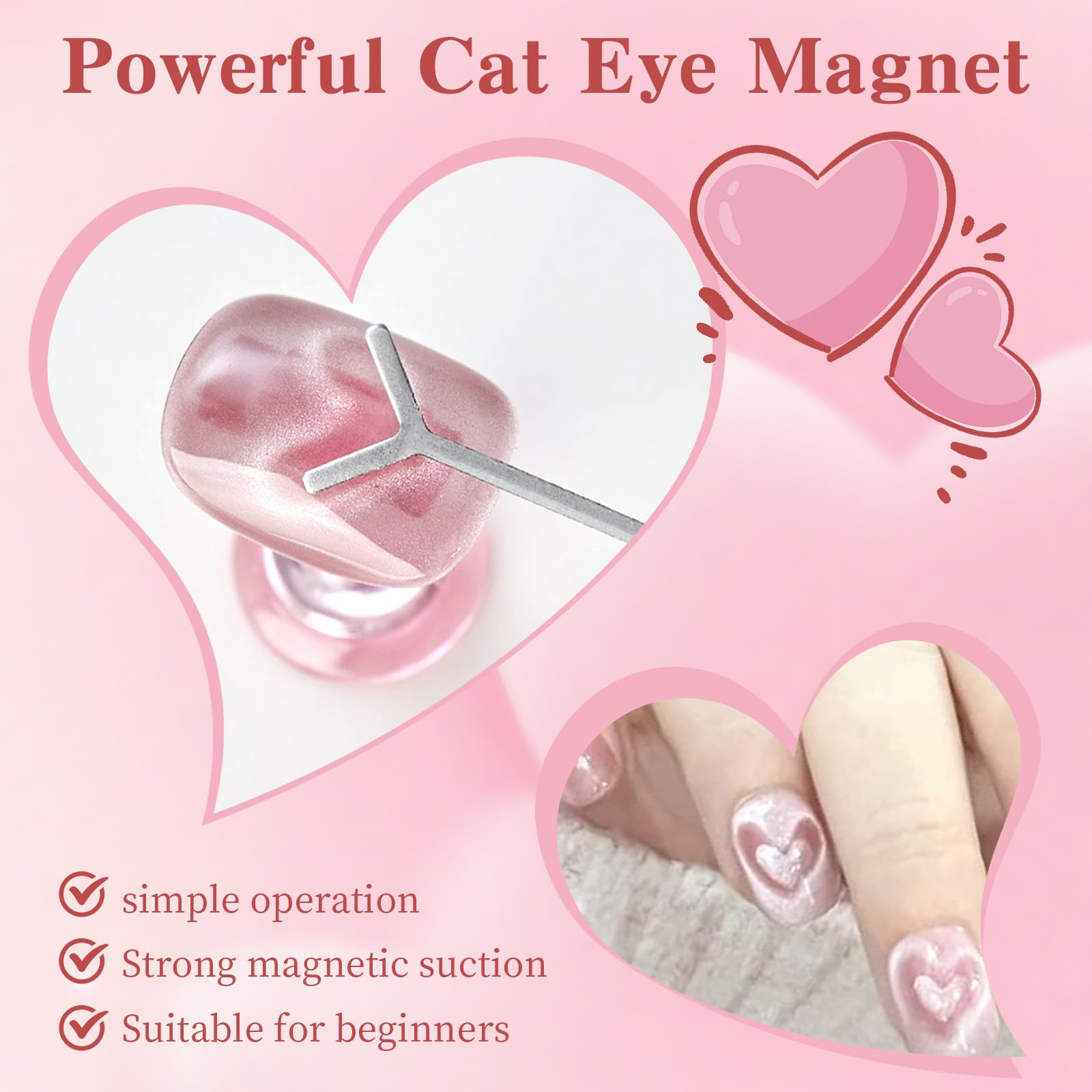 Heart magnet tool positioned over gel polished nails