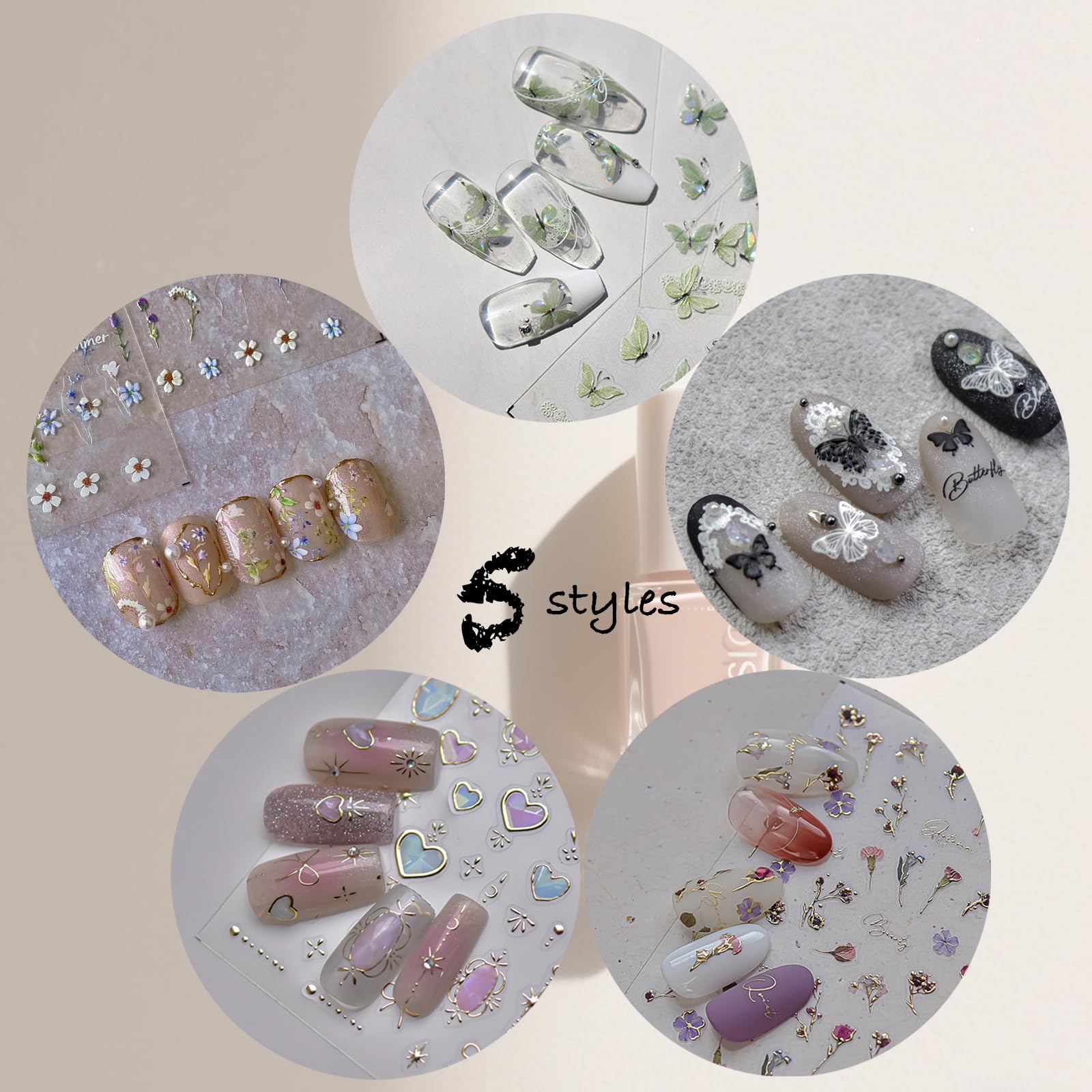 Close up of Ipetboom floral and butterfly nail decals