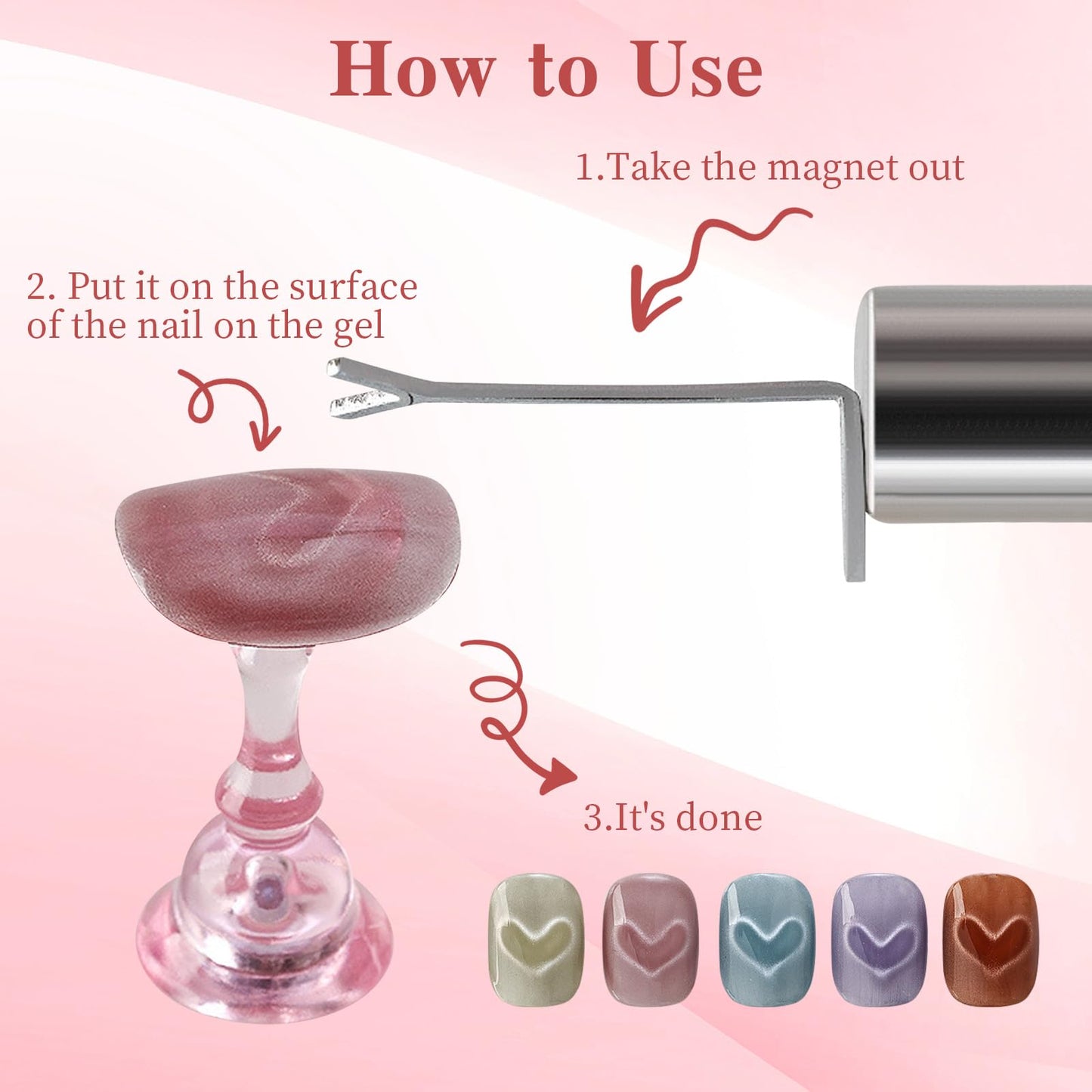 Professional nail technician using heart magnet for cat eye effect
