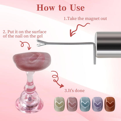 Professional nail technician using heart magnet for cat eye effect