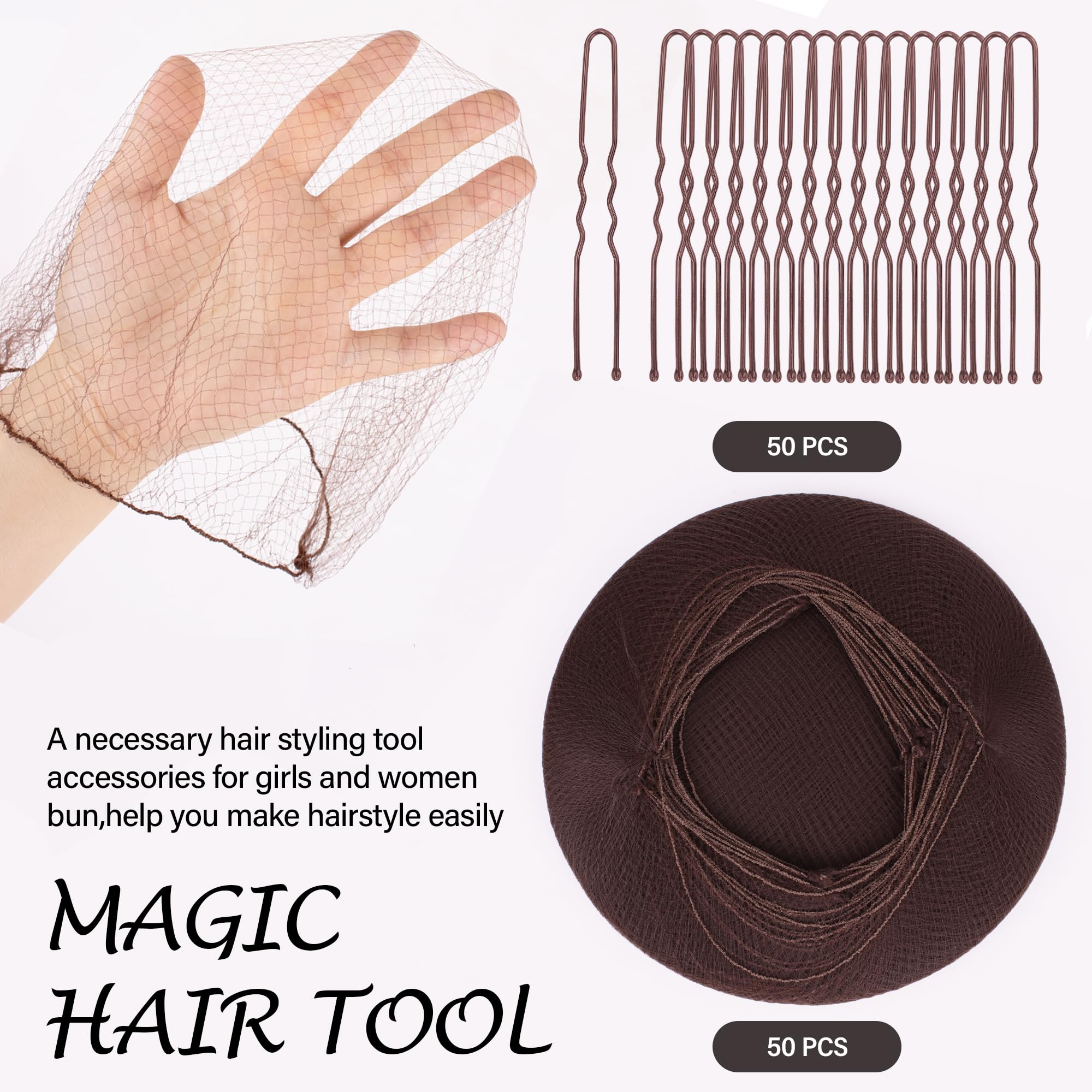 Dark brown invisible elastic edge hairnet stretched to twenty inches