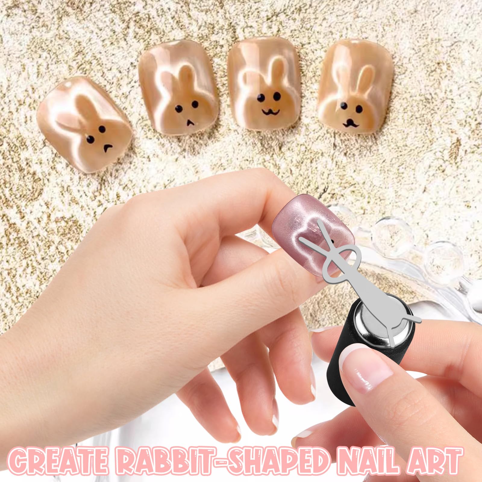 Detailed view of rabbit shaped magnets for magnetic nail polish