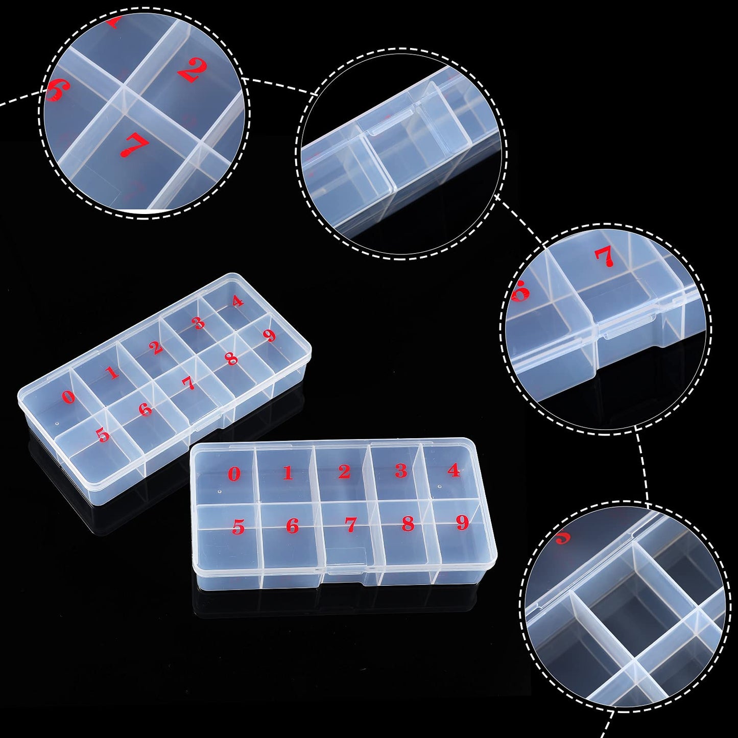 Jetec transparent false nail tip storage case showing numbered slots