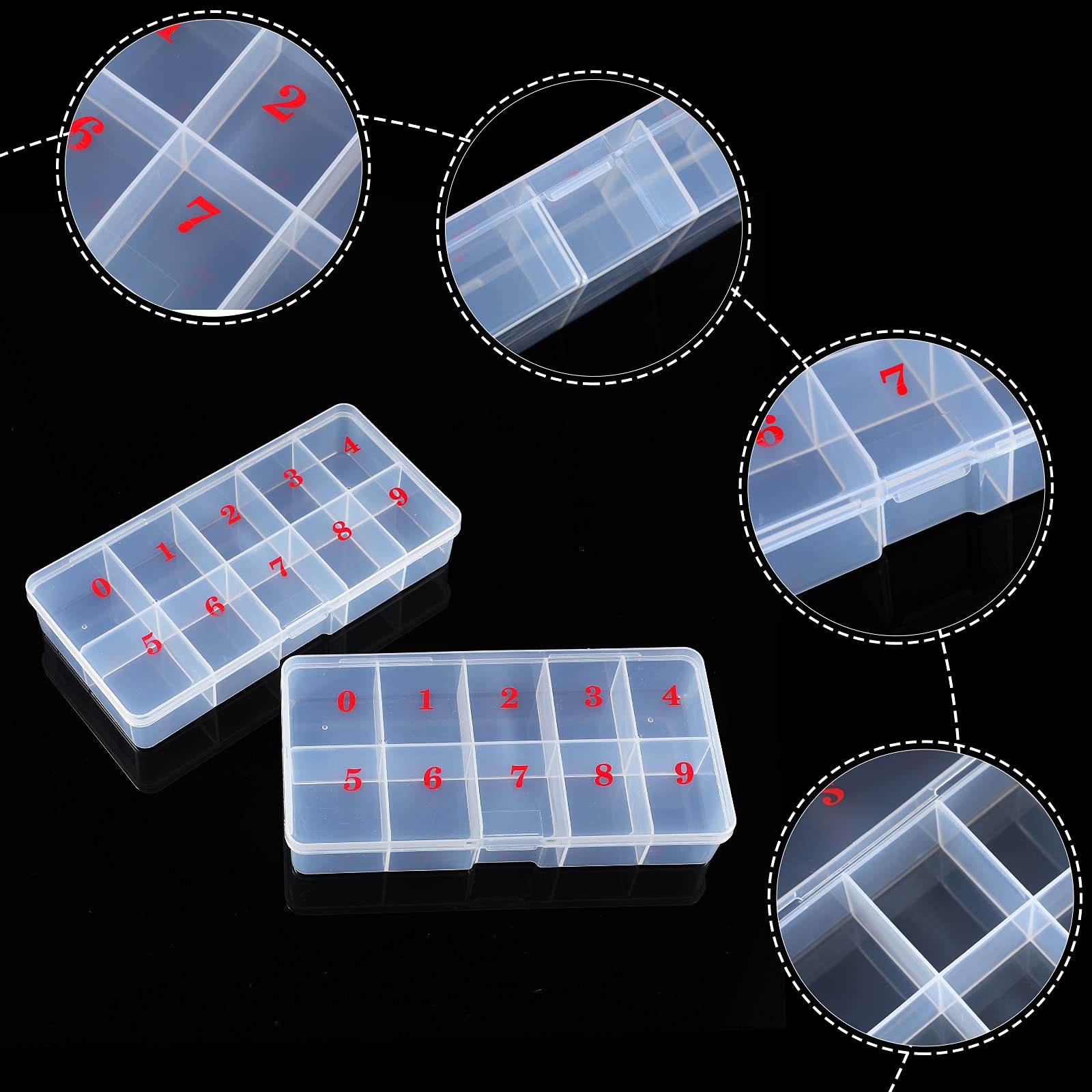 Jetec transparent false nail tip storage case showing numbered slots
