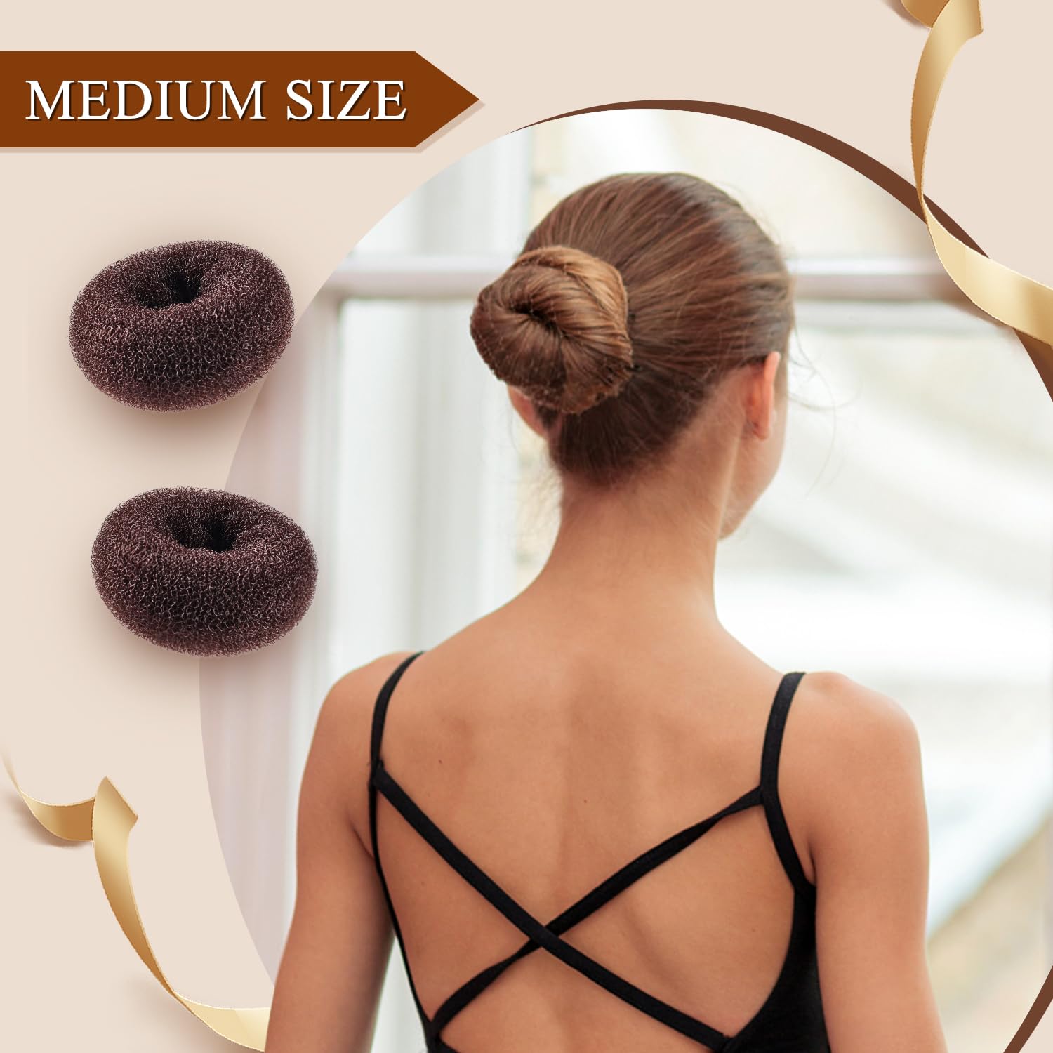 Morgles hair bun ring set showcasing two different sizes for adults and kids hairstyles.
