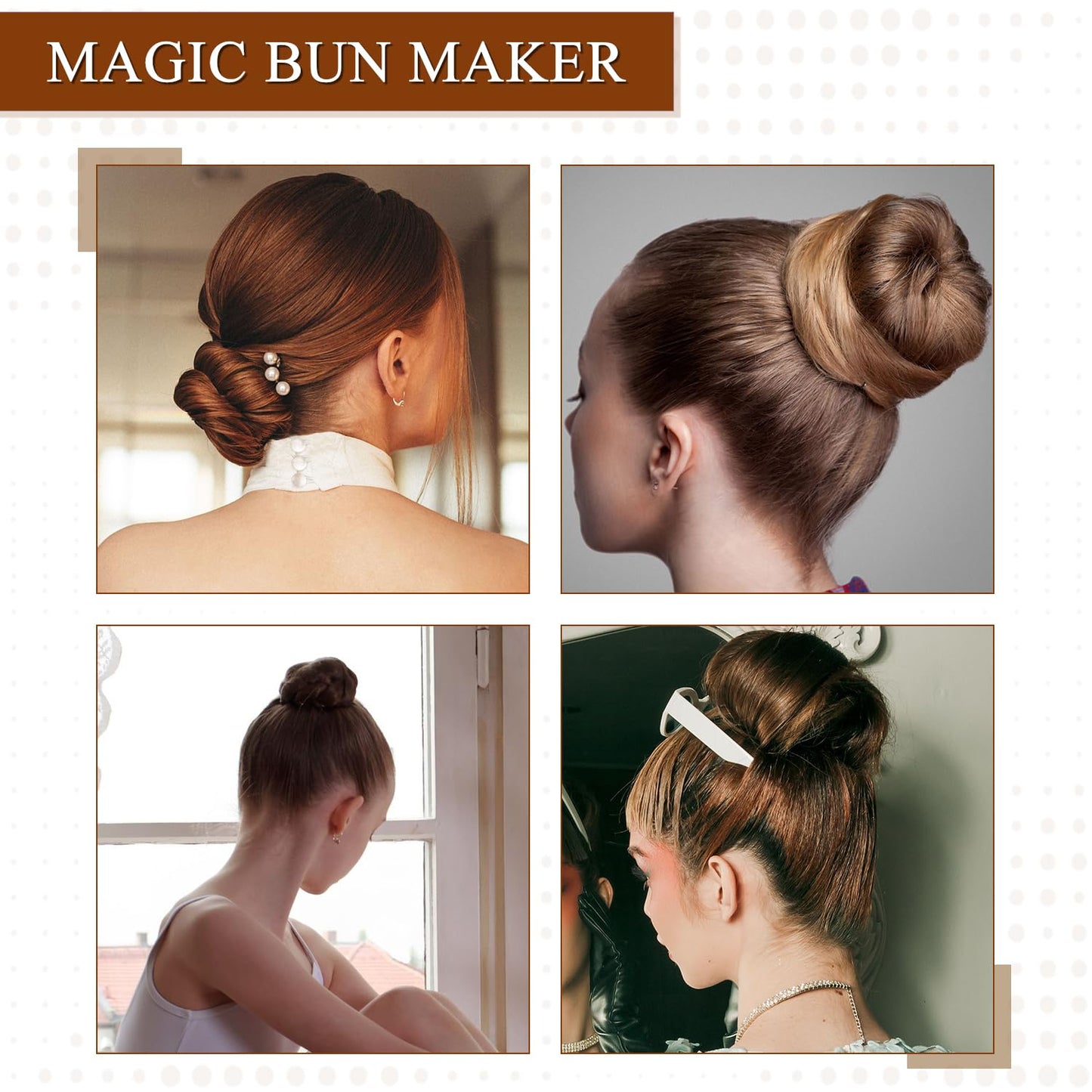 Morgles brown mesh bun rollers and styling pins designed for secure elegant ballet buns.