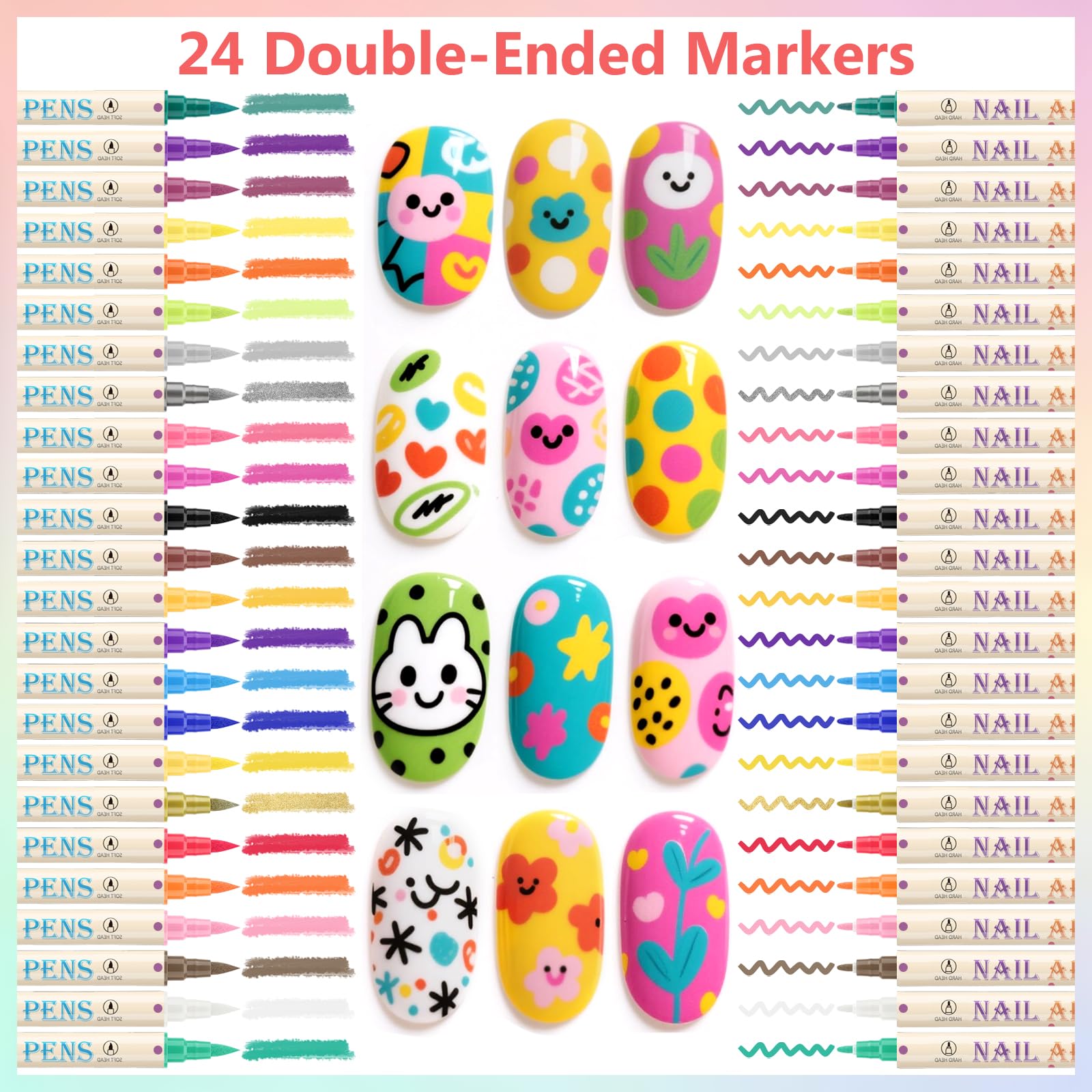 Ponhey nail art markers set arranged for display