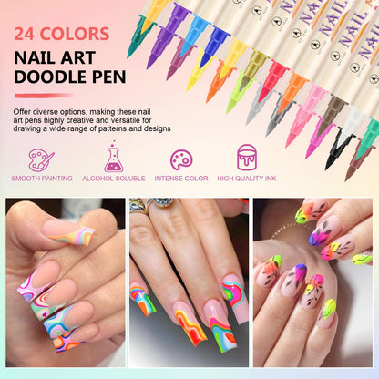 Collection of 24 vibrant color nail art pens by Ponhey